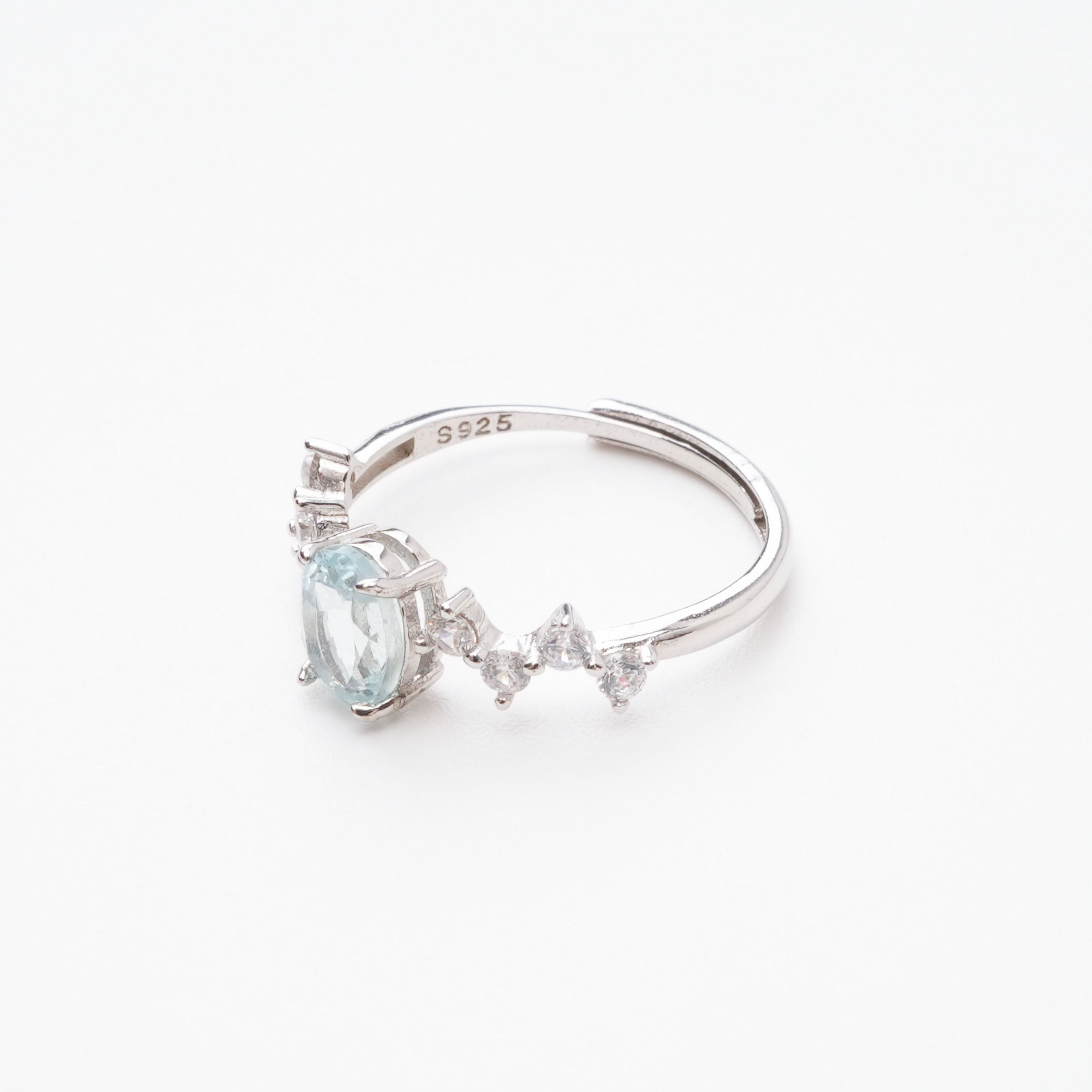 Marina Aquamarine Oval Cut Cluster Crystal Sterling Silver Ring