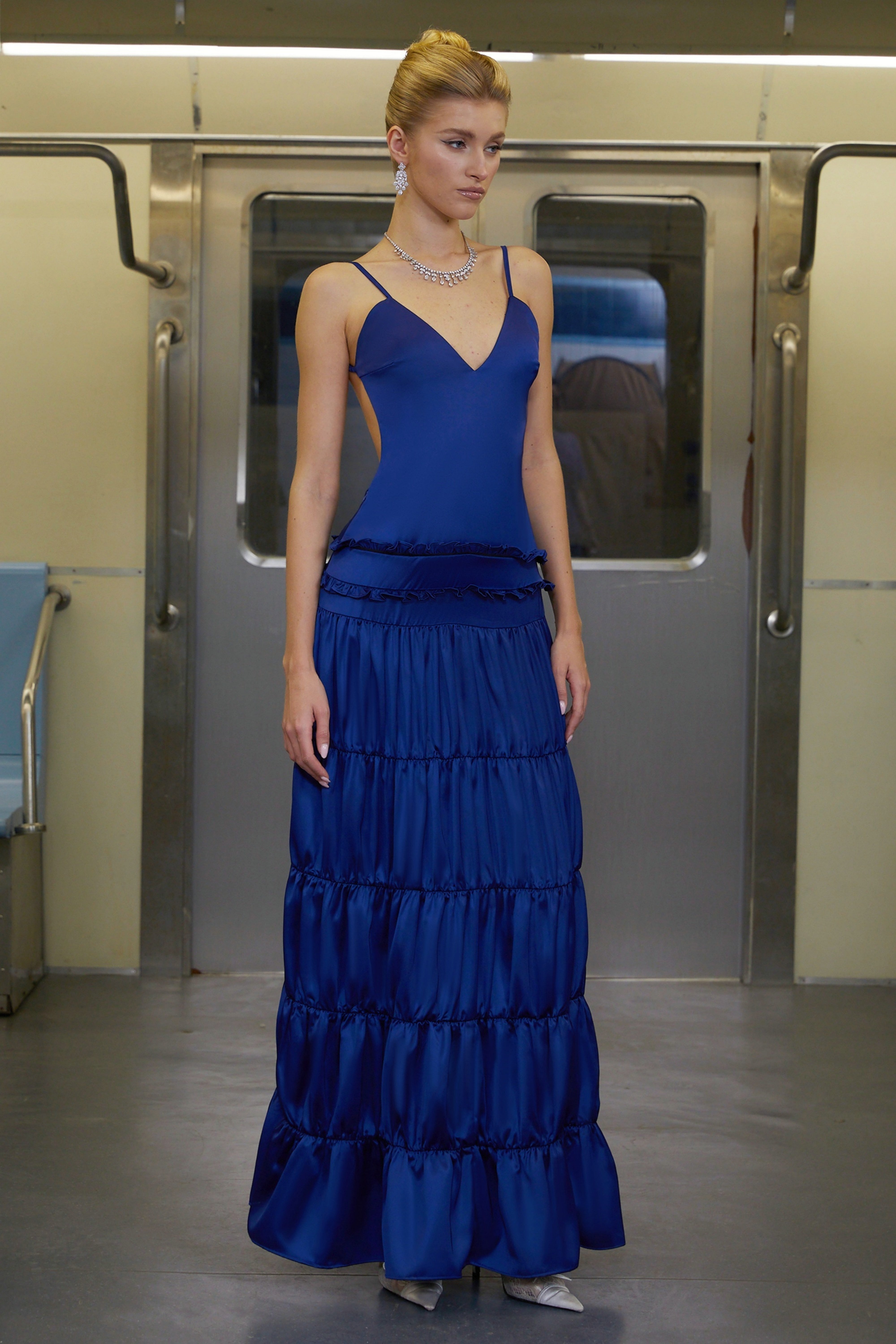 Martina Blue Open Back Tiered Maxi Dress (Final Sale)