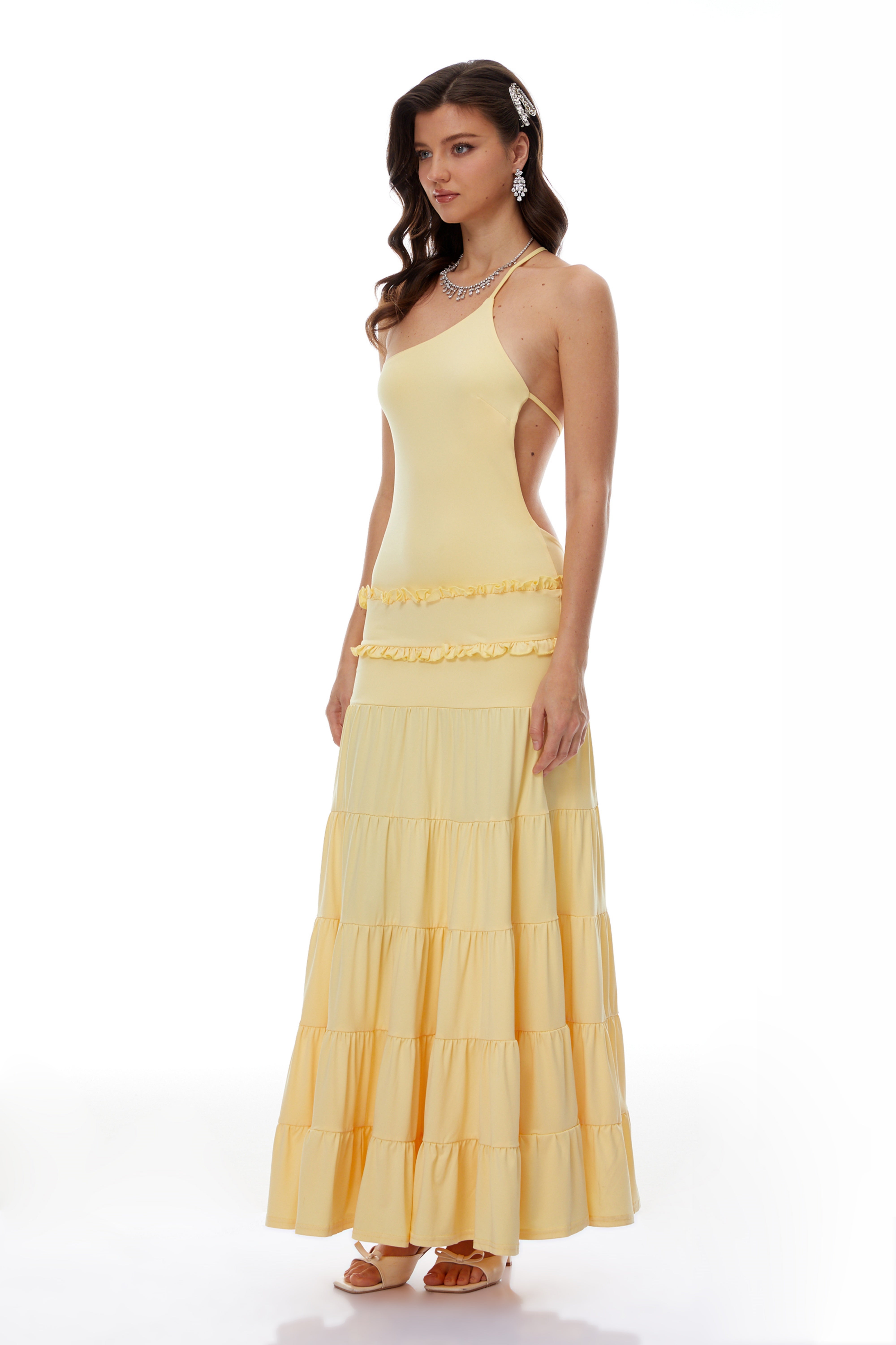 Martina Yellow One Shoulder Tiered Maxi Dress (Final Sale-US Only)