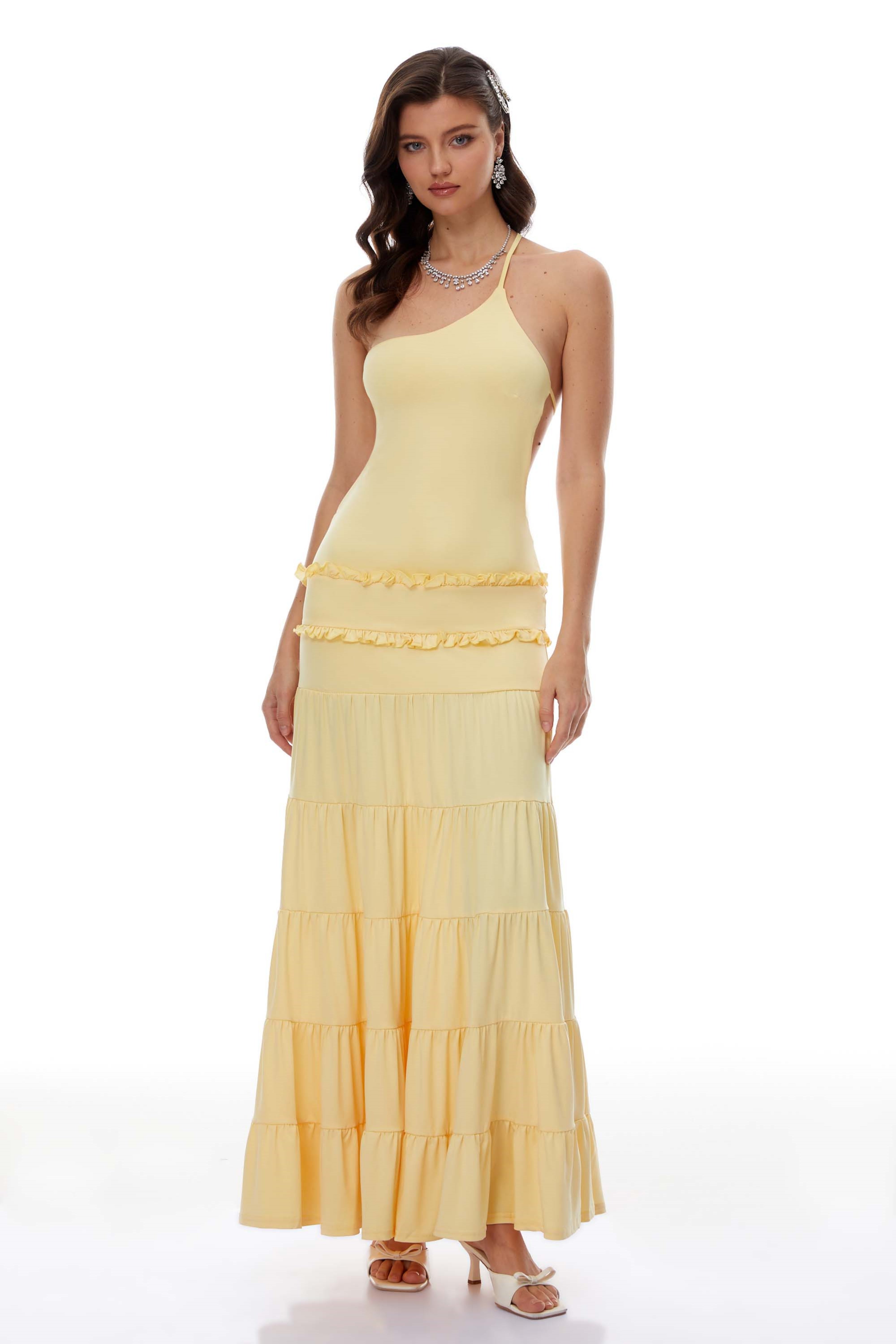 Martina Yellow One Shoulder Tiered Maxi Dress (Final Sale-US Only)