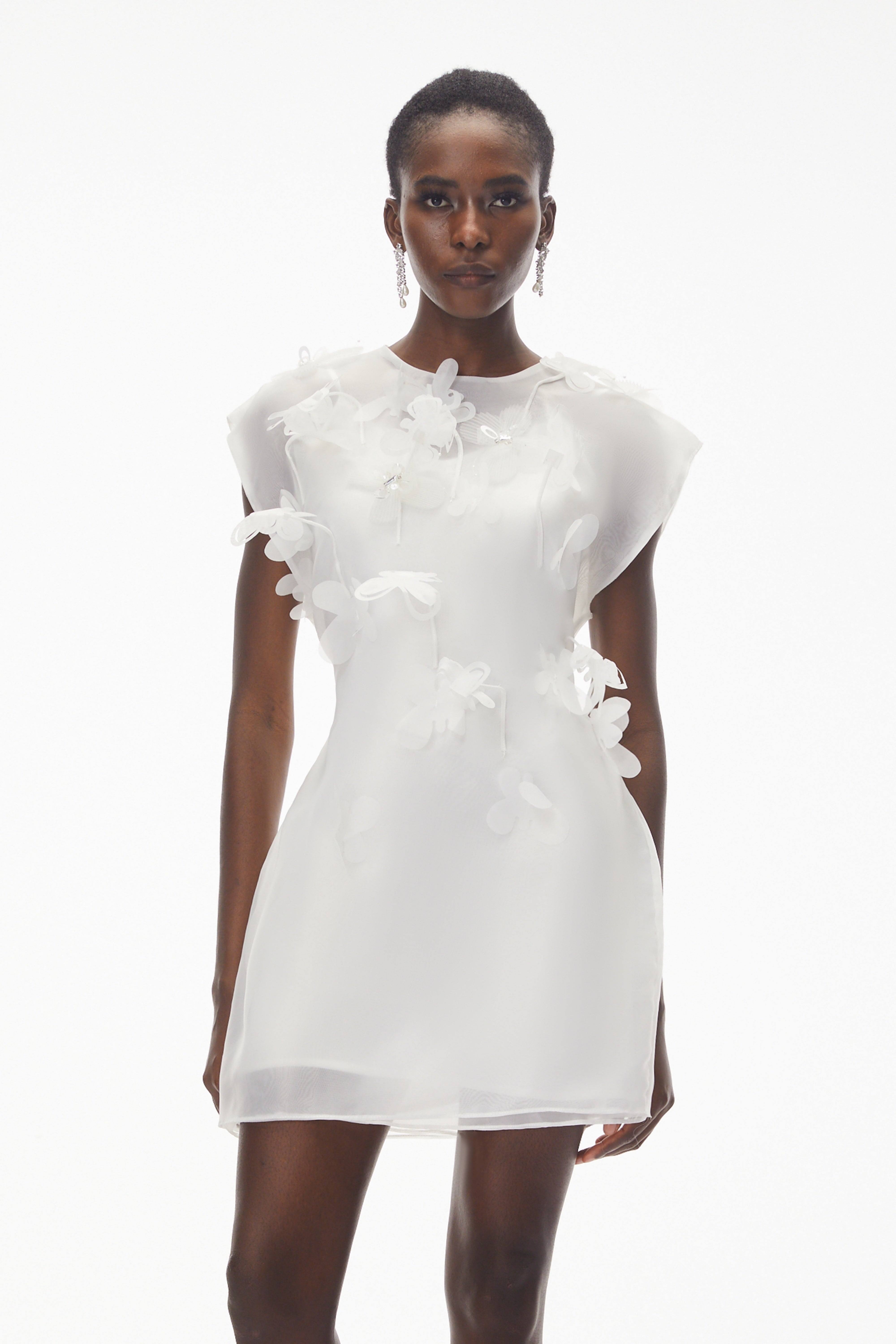 Maryam White Chiffon Mini Dress with 3D Petals (Final Sale)