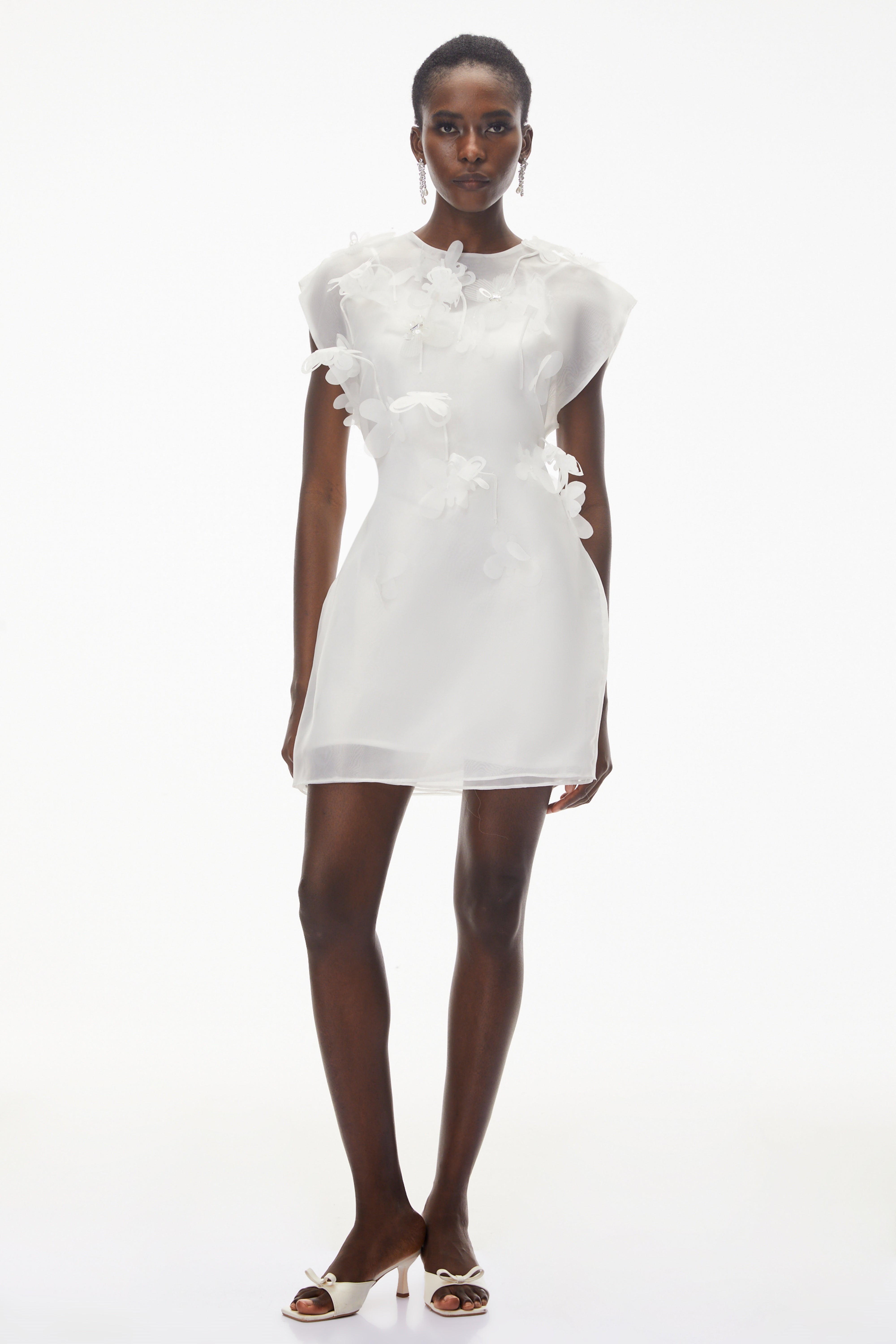 Maryam White Chiffon Mini Dress with 3D Petals (Final Sale)