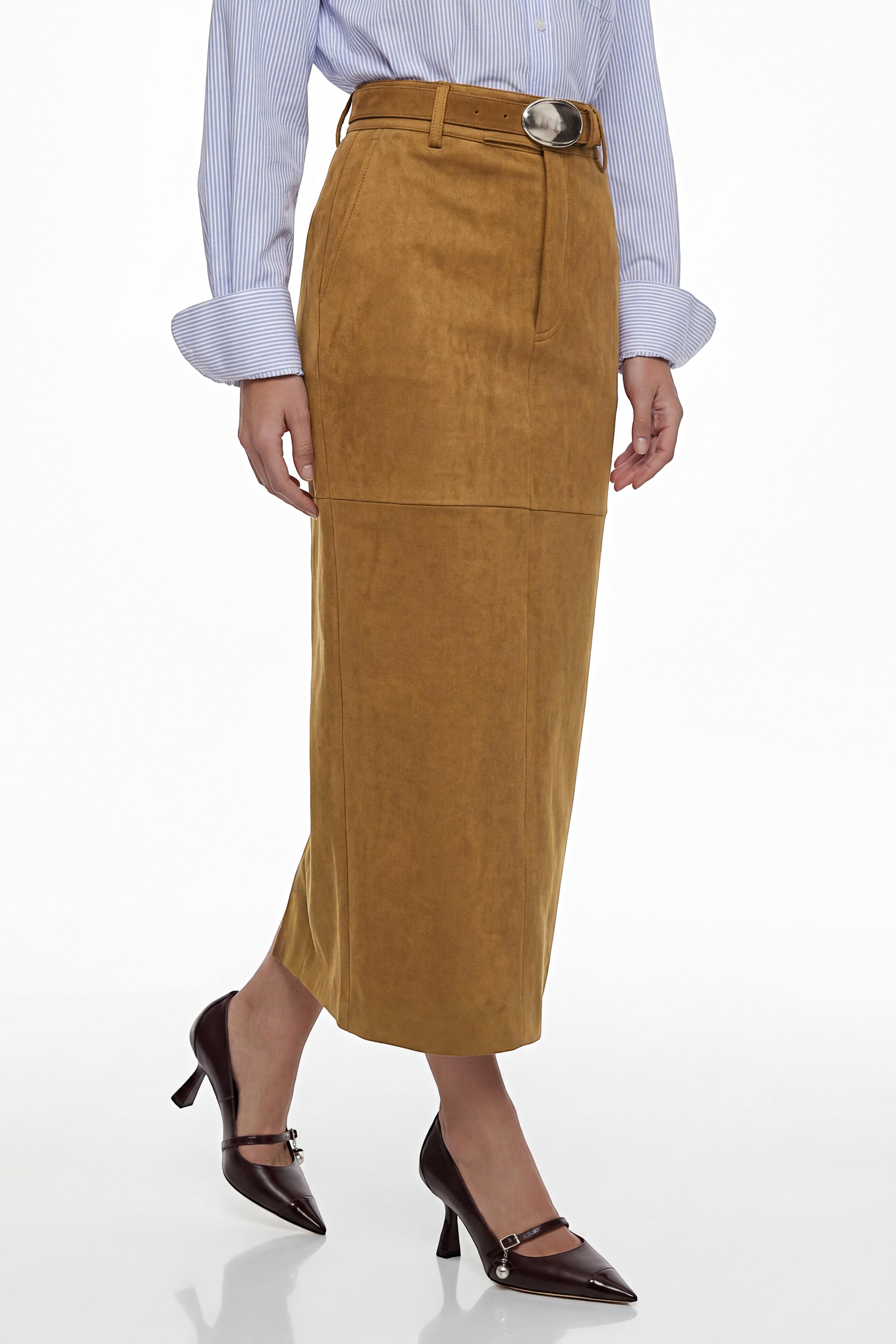 Matilda Brown Faux Suede Skirt (Final Sale)