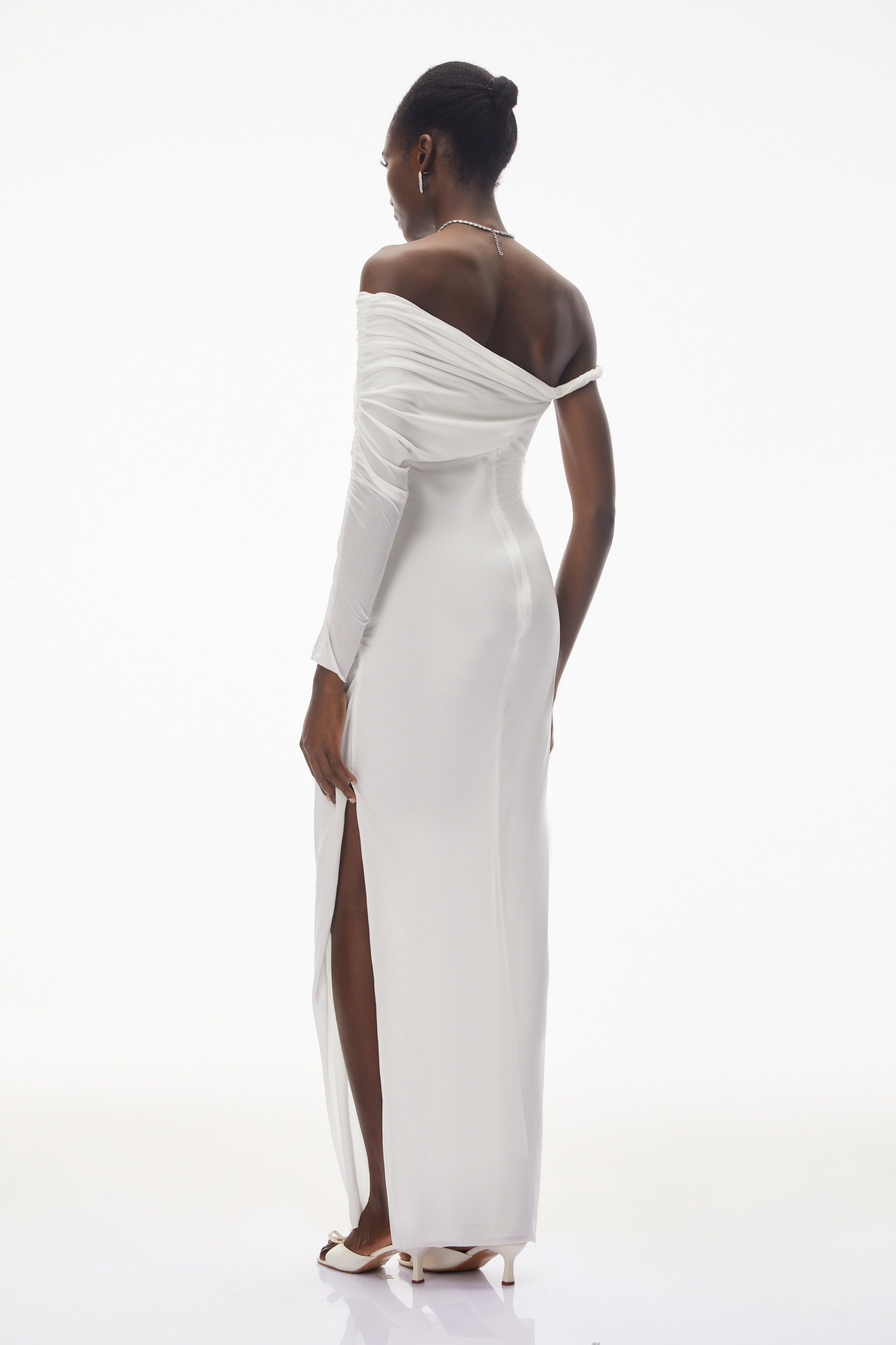 Maya White One Shoulder Ruched Maxi Dress (Final Sale)