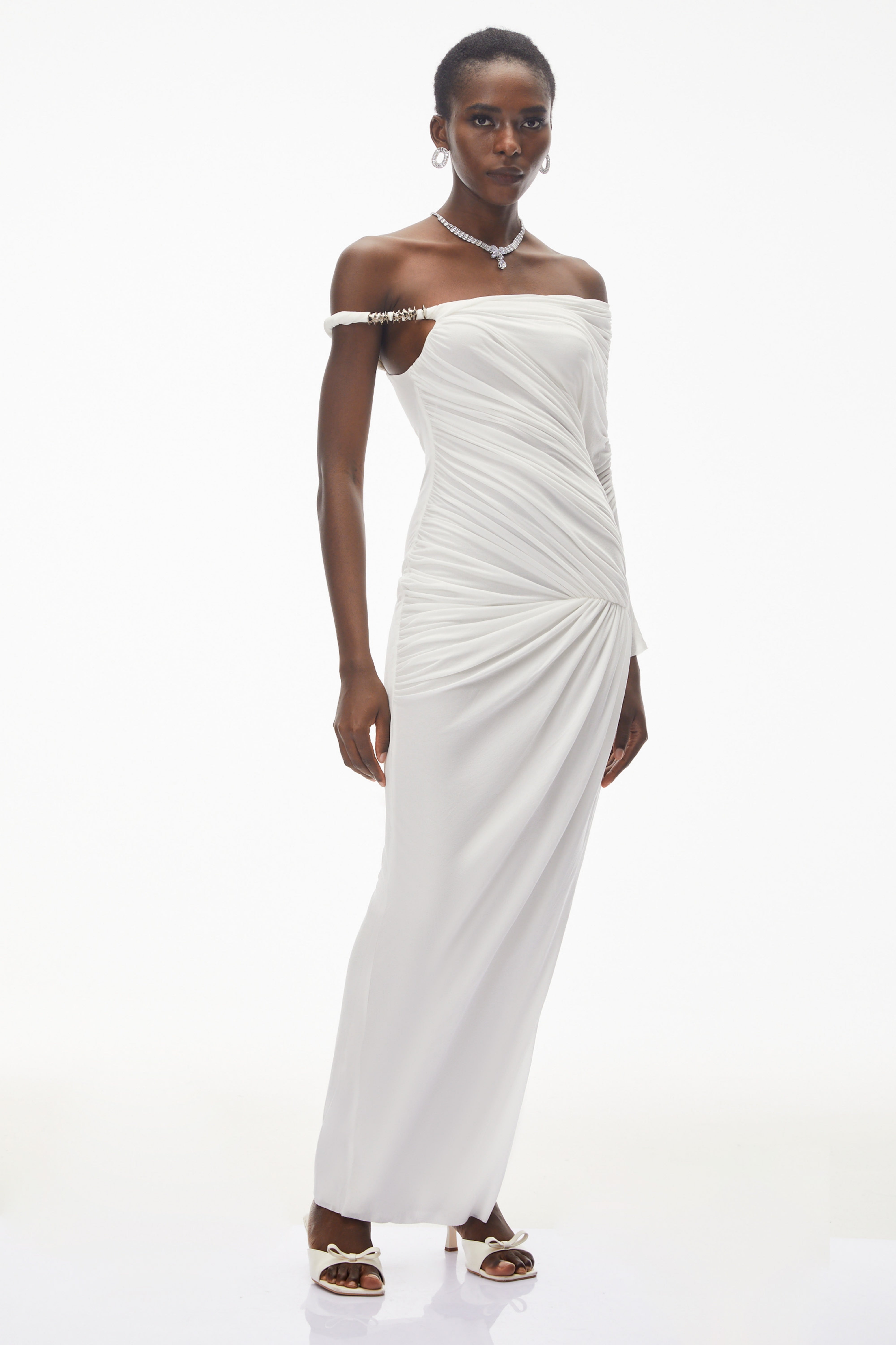 Maya White One Shoulder Ruched Maxi Dress (Final Sale)