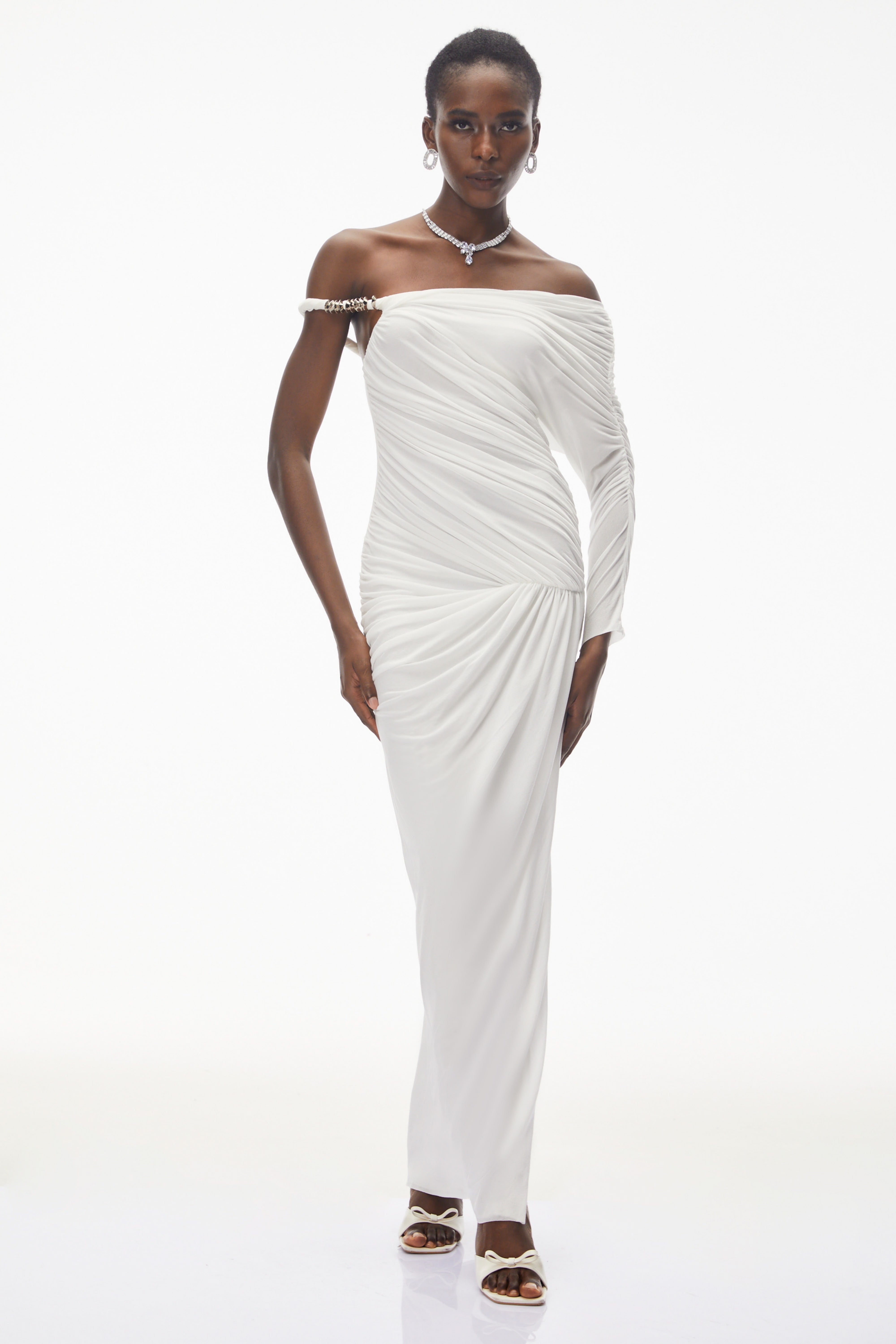 Maya White One Shoulder Ruched Maxi Dress (Final Sale)