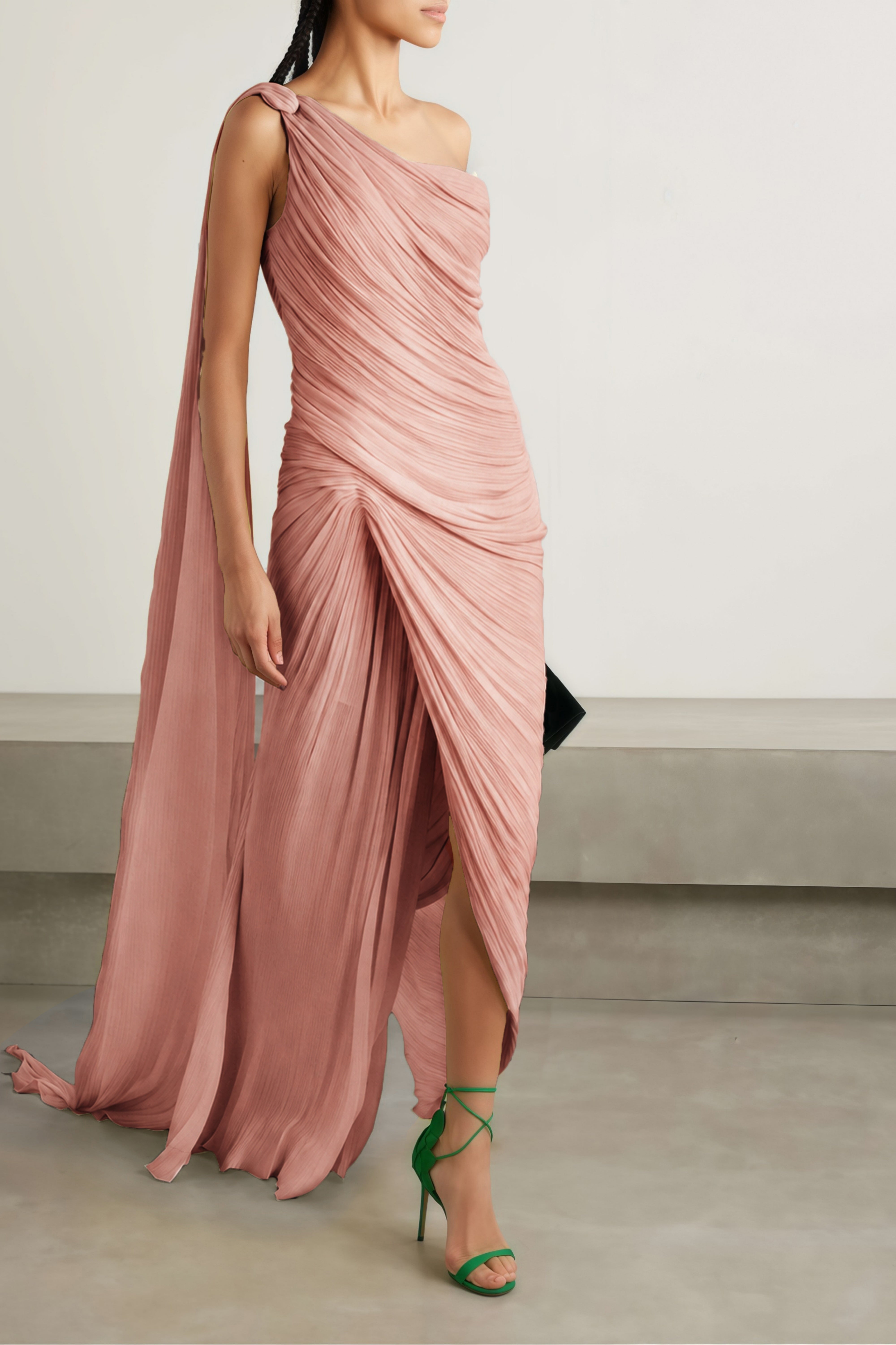 Meissa Pink Asymmetrical Ruched Maxi Dress