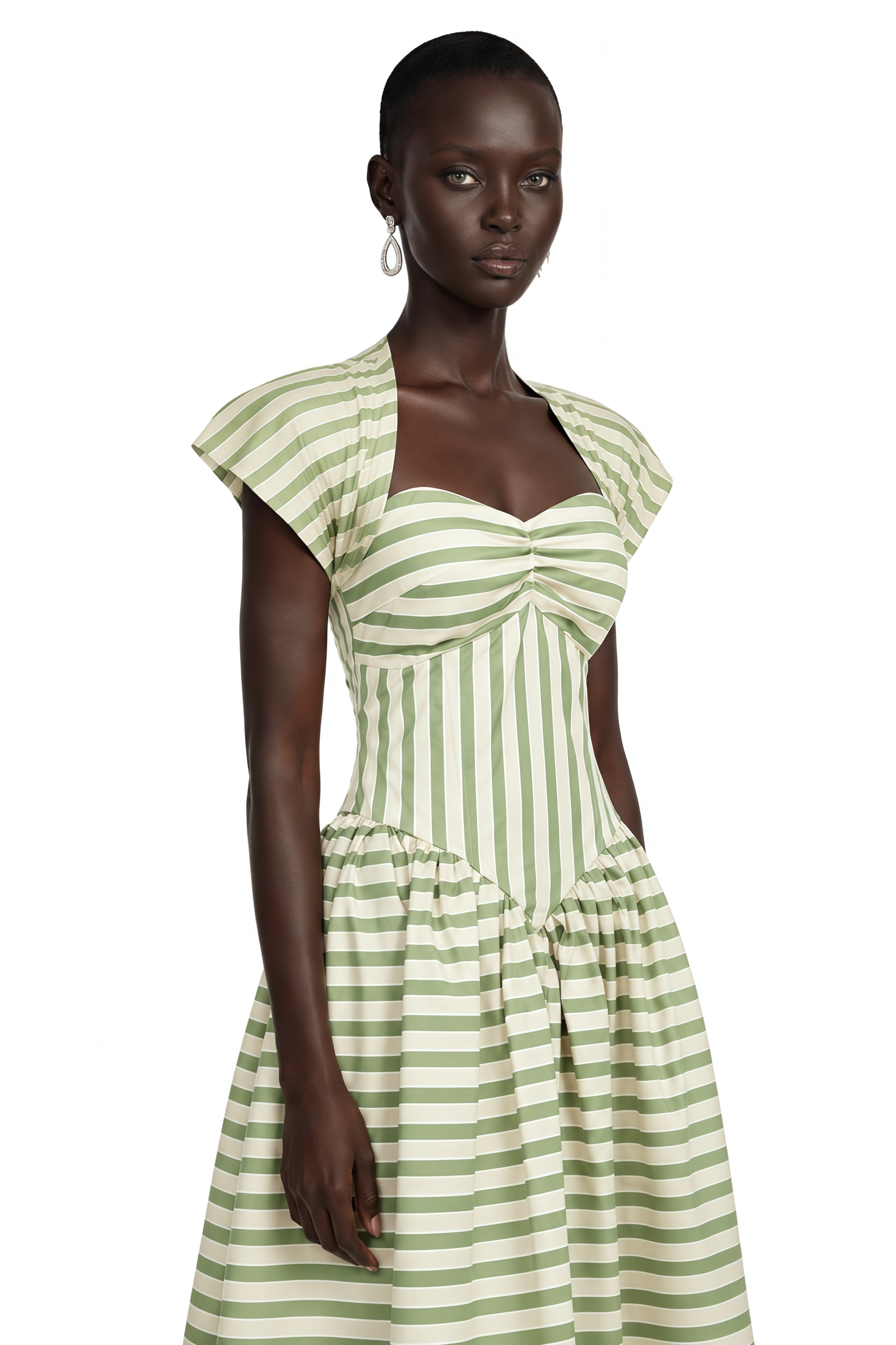 Melissa Emerald Green Sweetheart Midi Dress with Horizontal Stripes