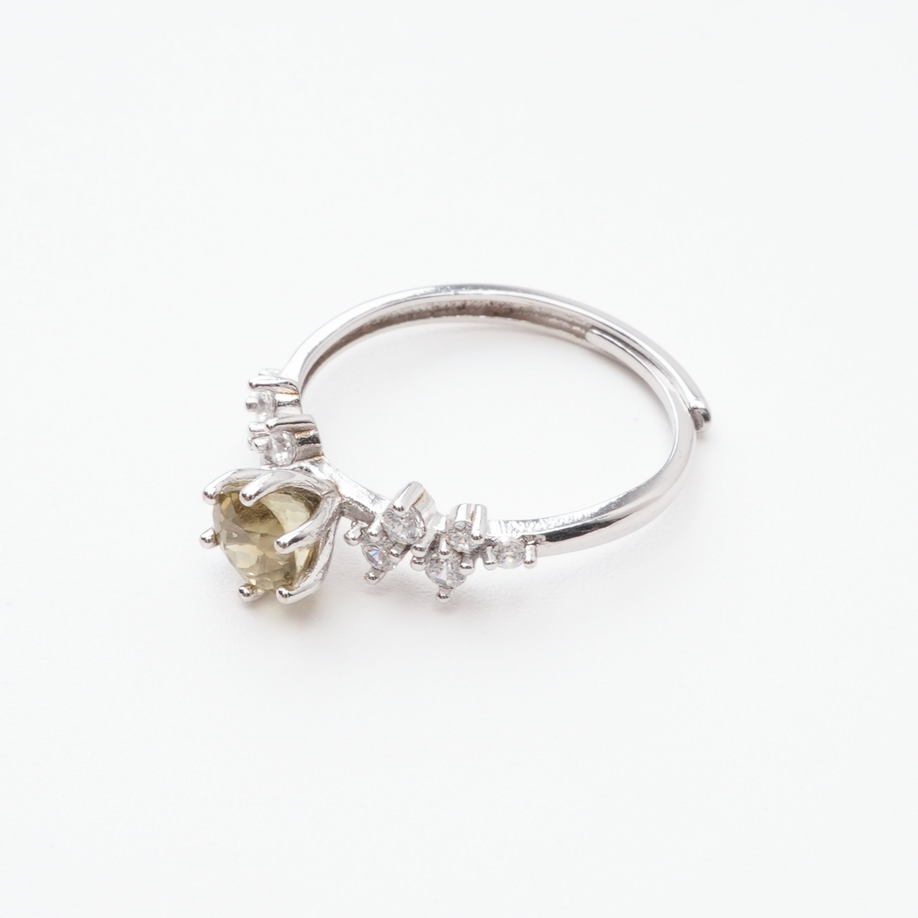 Mireille Olive Green Round Cut Cluster Sterling Silver Ring
