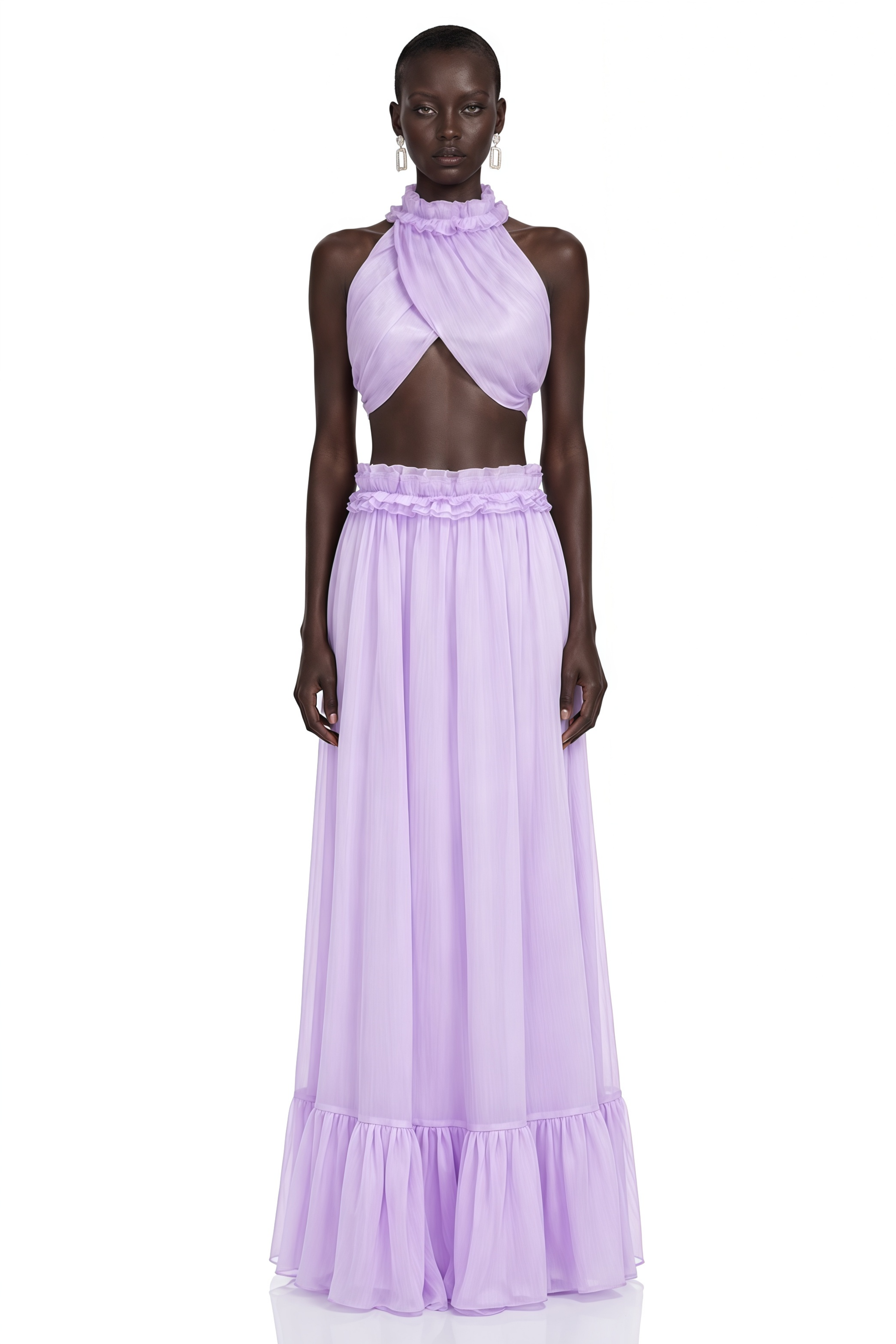 Morgane Purple Halterneck Top & Ruffled Skirt Set