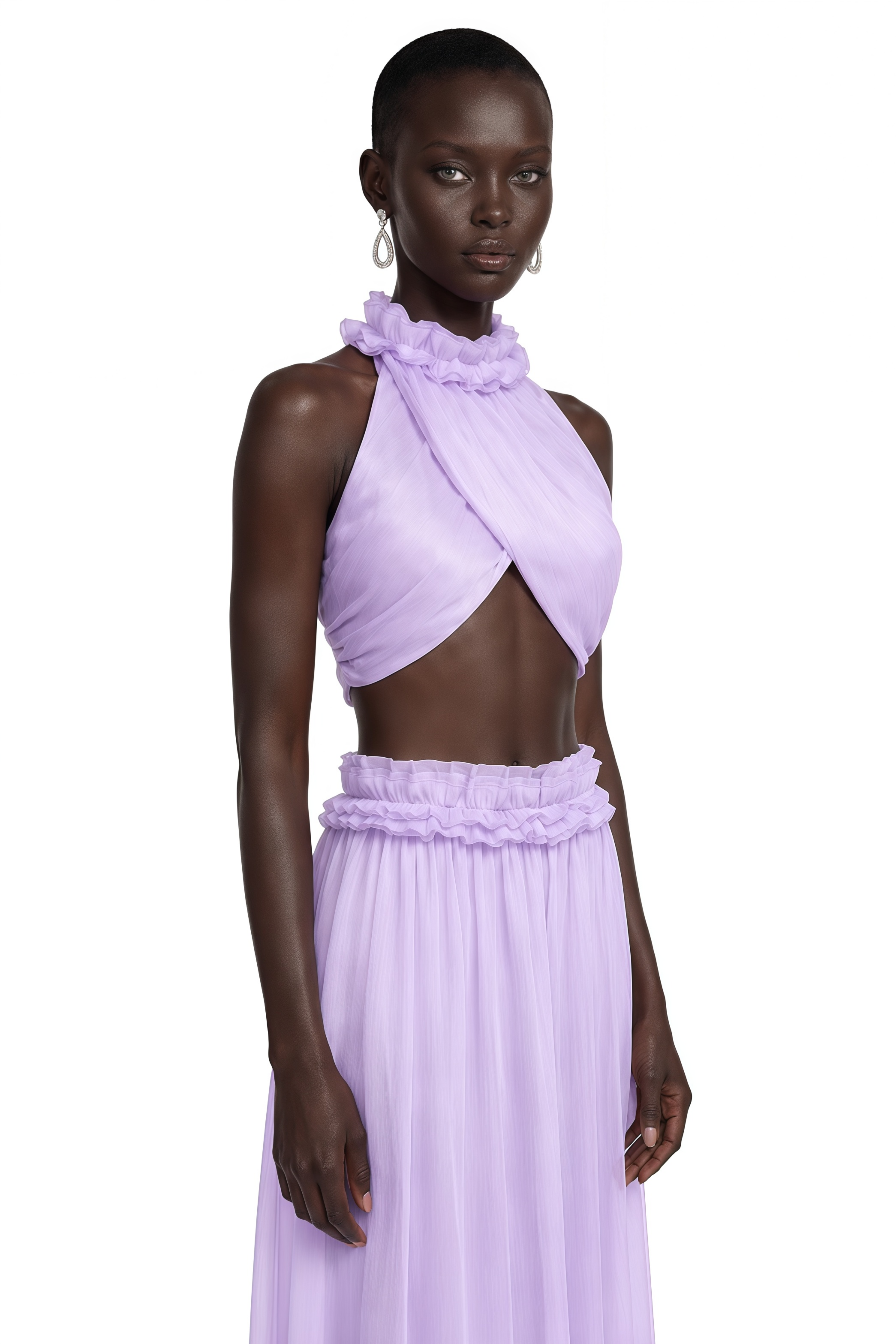 Morgane Purple Halterneck Top & Ruffled Skirt Set