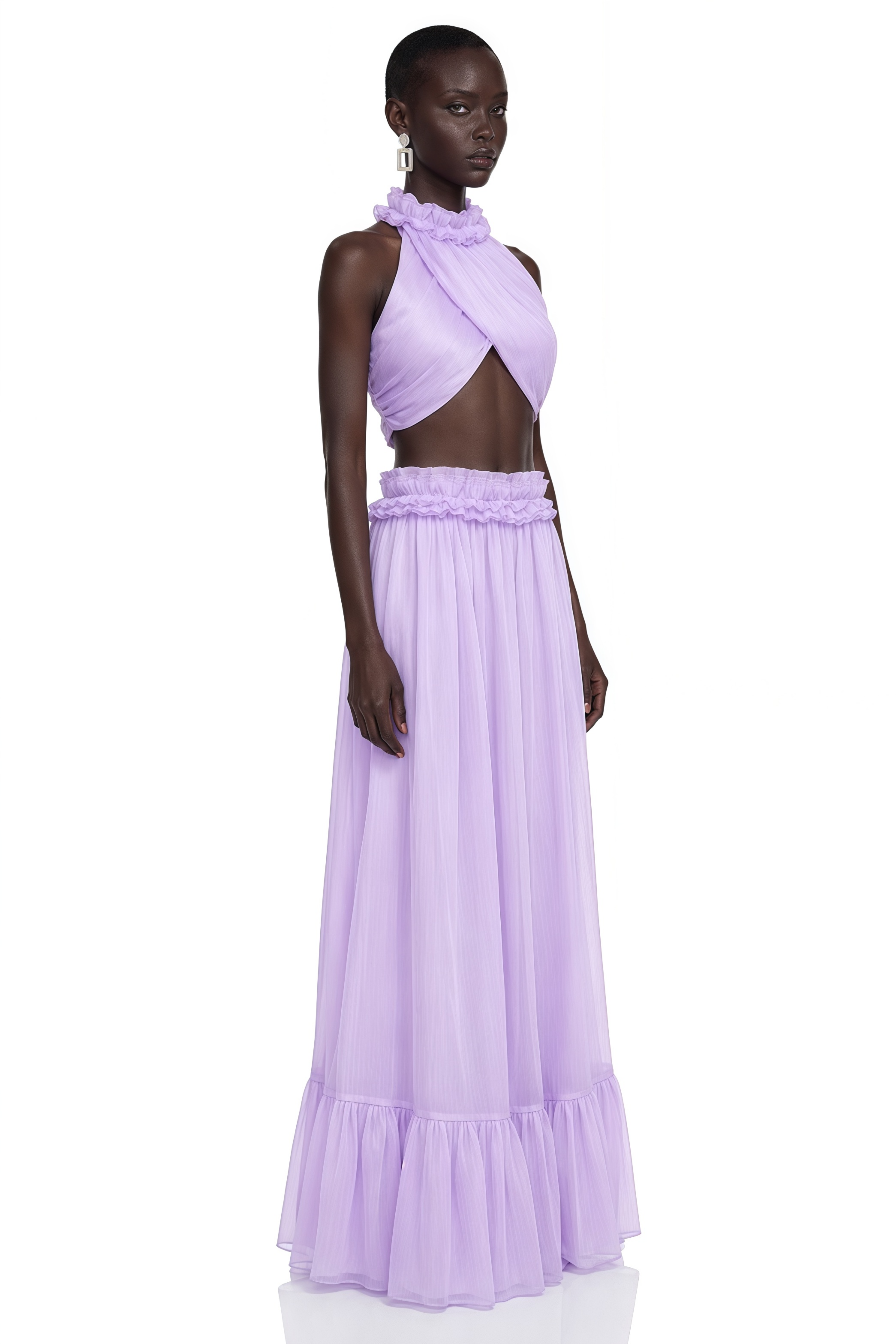 Morgane Purple Halterneck Top & Ruffled Skirt Set