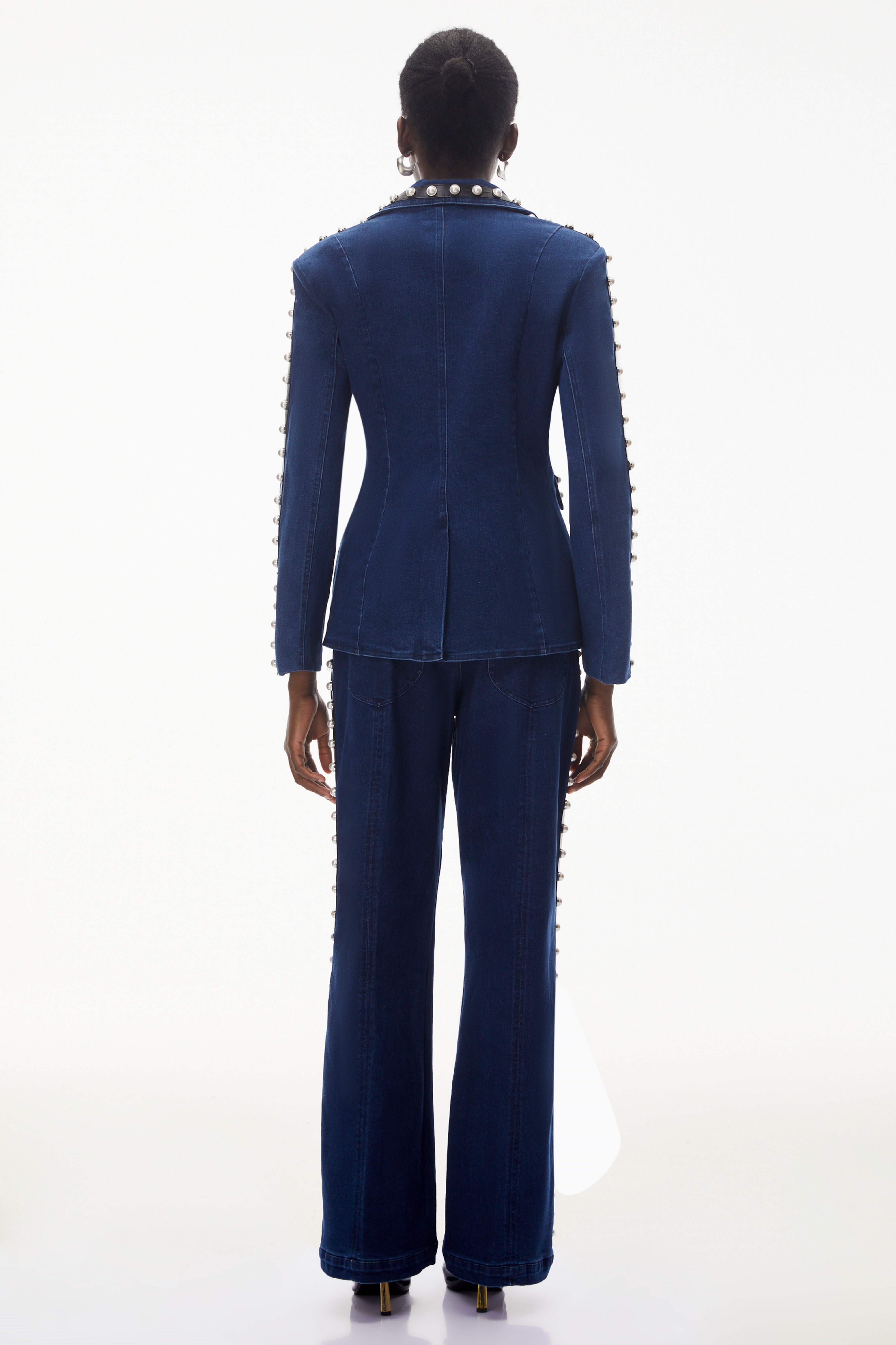 Morgause Blue Embellished Denim Jacket & Trouser Set
