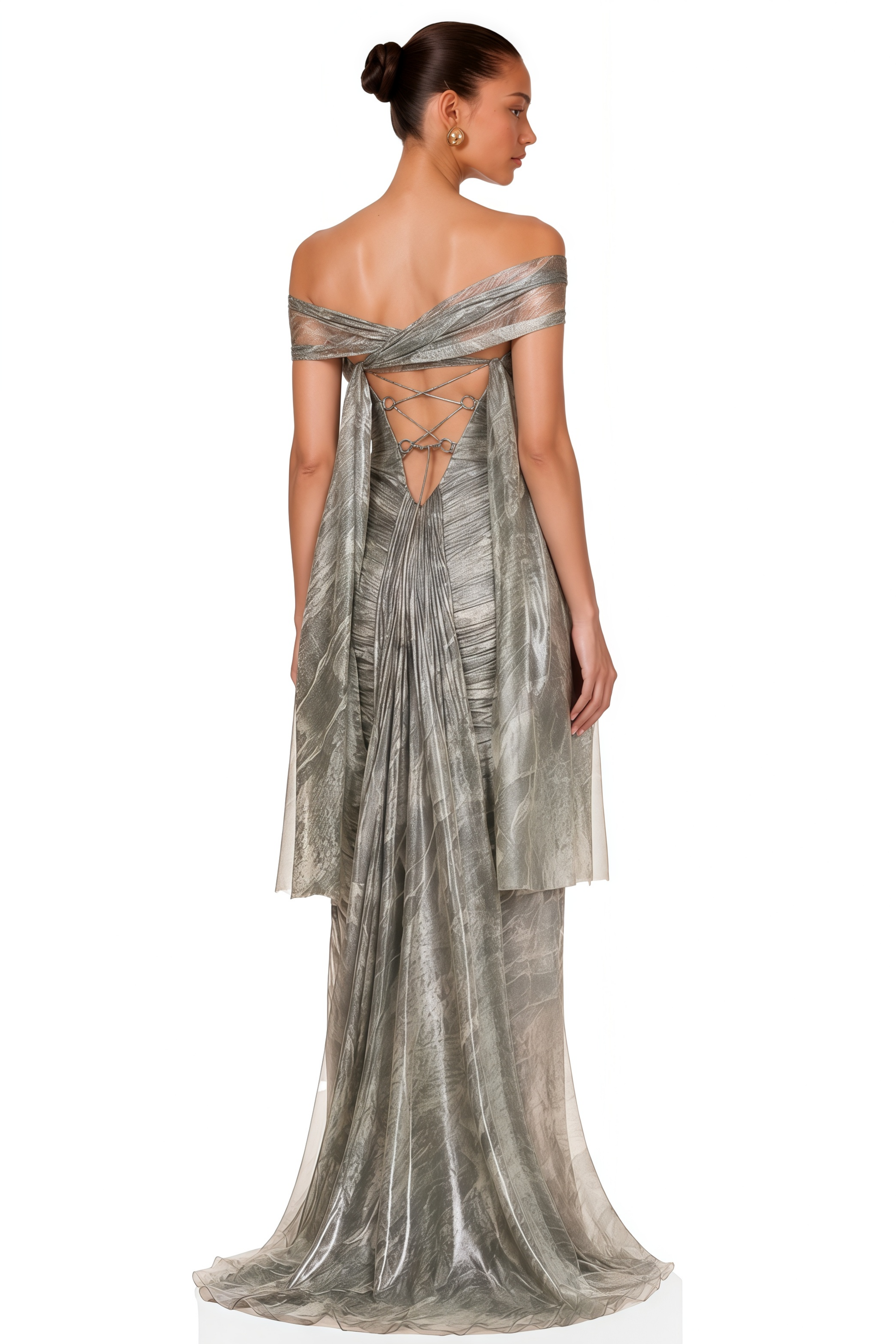 Muriel Silver Grey Ruched Mini Dress with Cut-Out