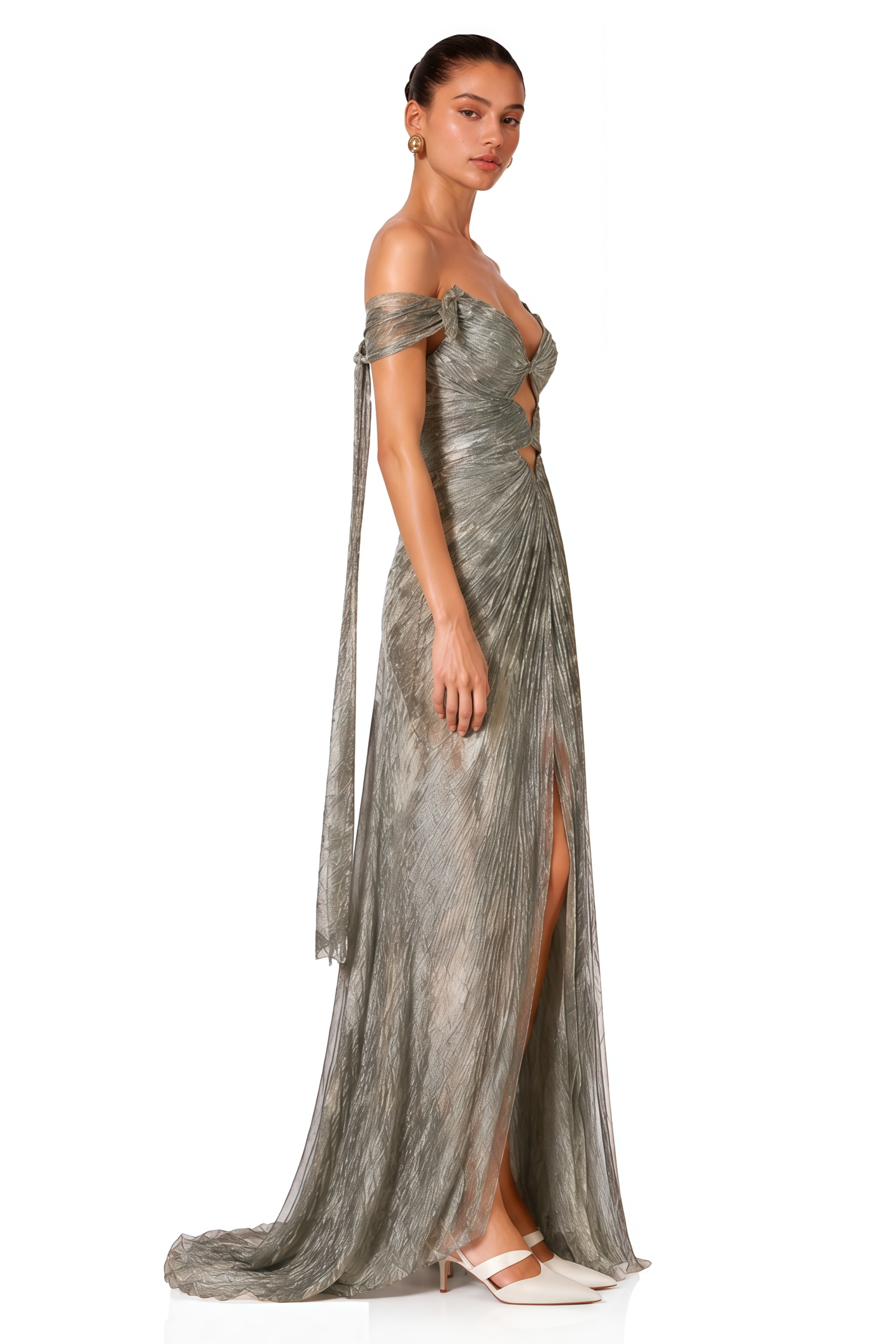 Muriel Silver Grey Ruched Mini Dress with Cut-Out