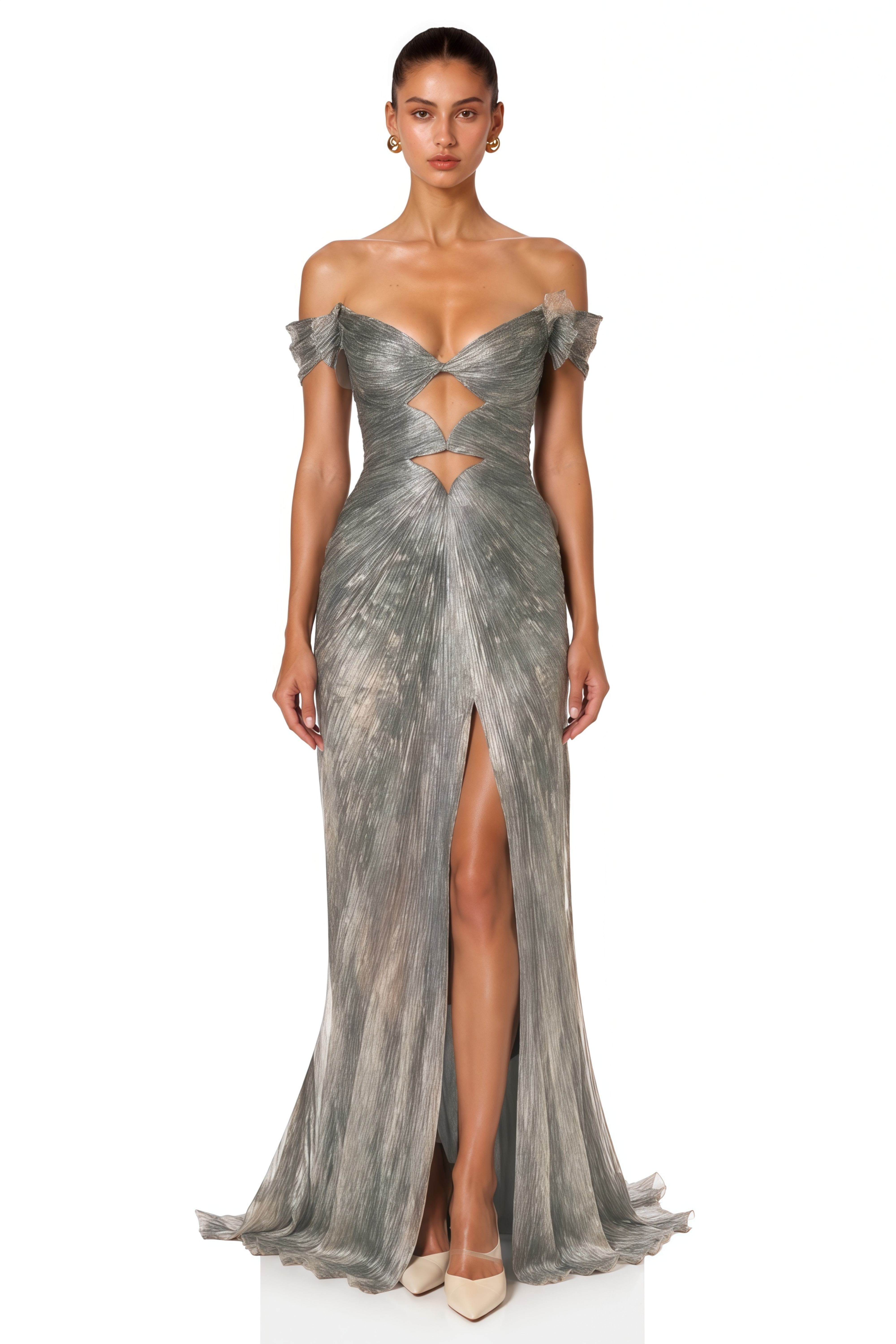 Muriel Silver Grey Ruched Mini Dress with Cut-Out