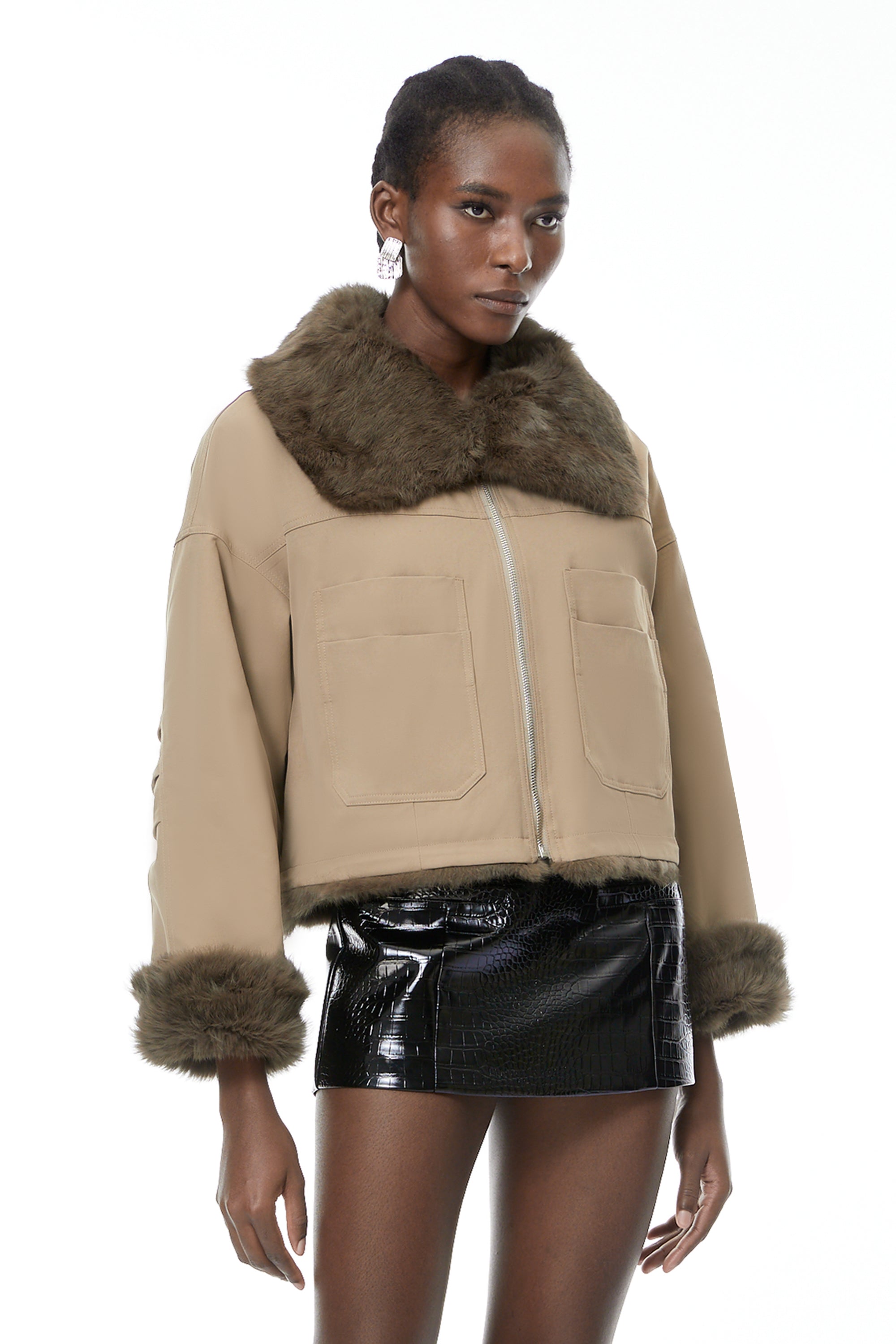 Nevaeh Khaki Fur Trim Coat (Final Sale)