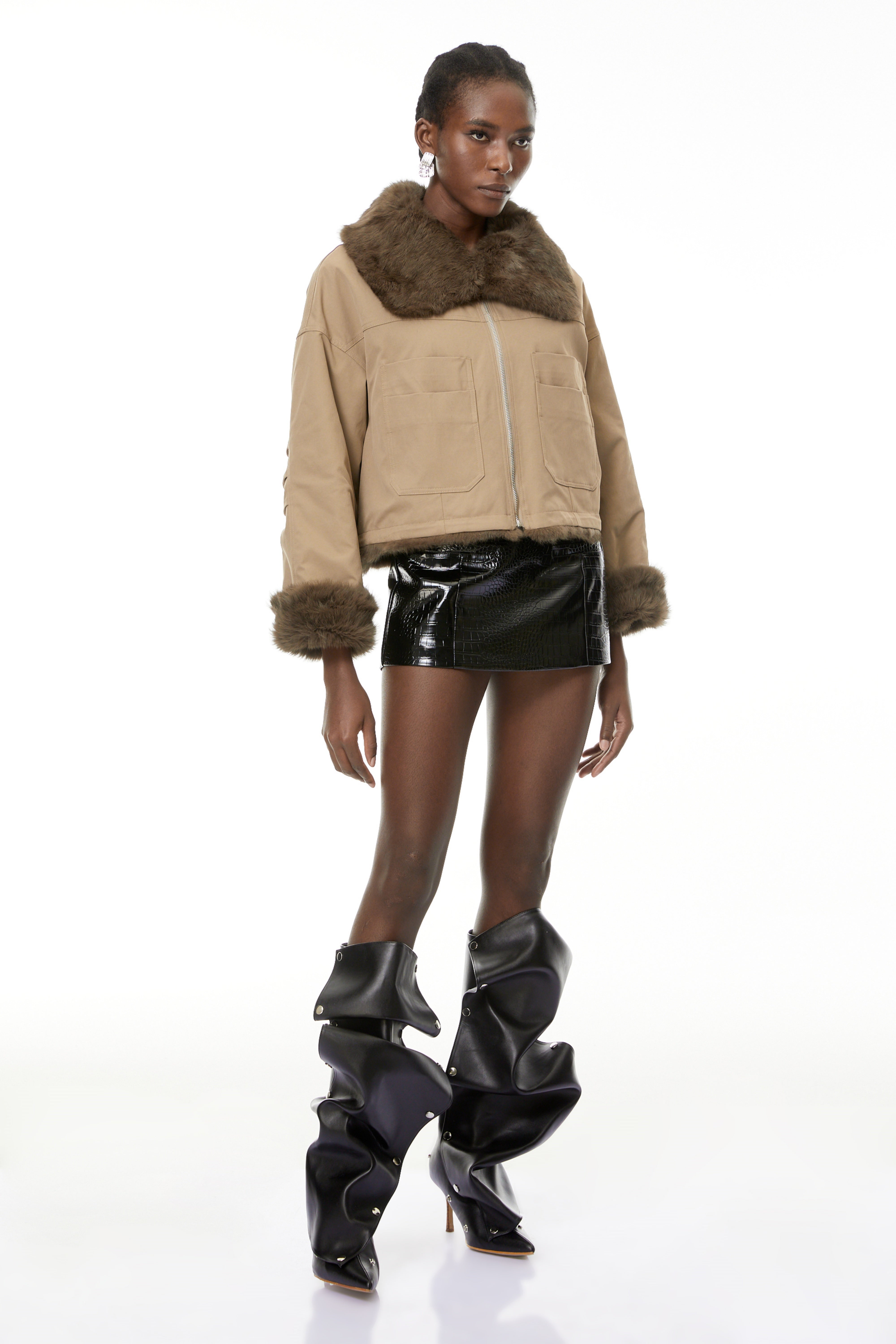 Nevaeh Khaki Fur Trim Coat (Final Sale)