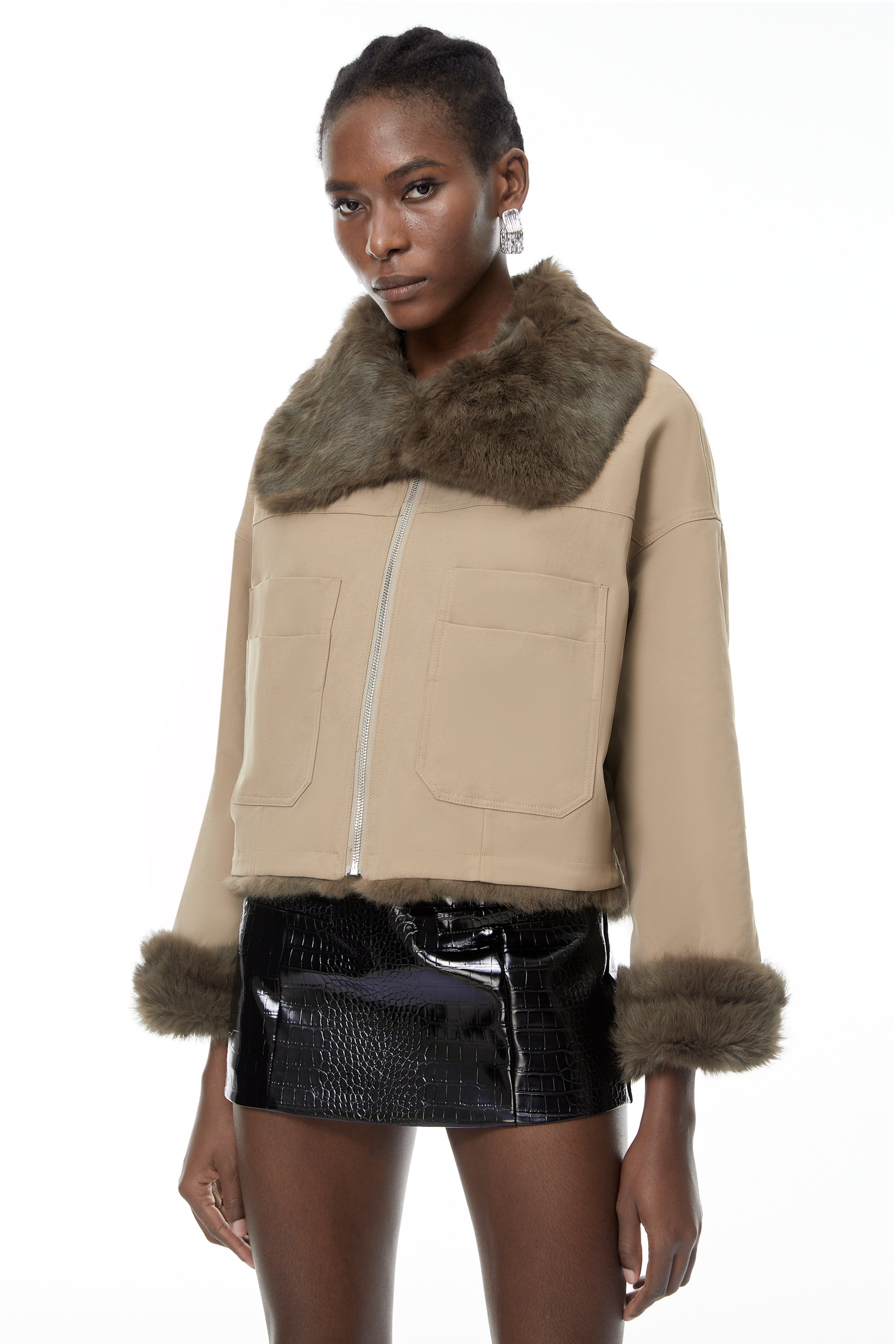 Nevaeh Khaki Fur Trim Coat (Final Sale)