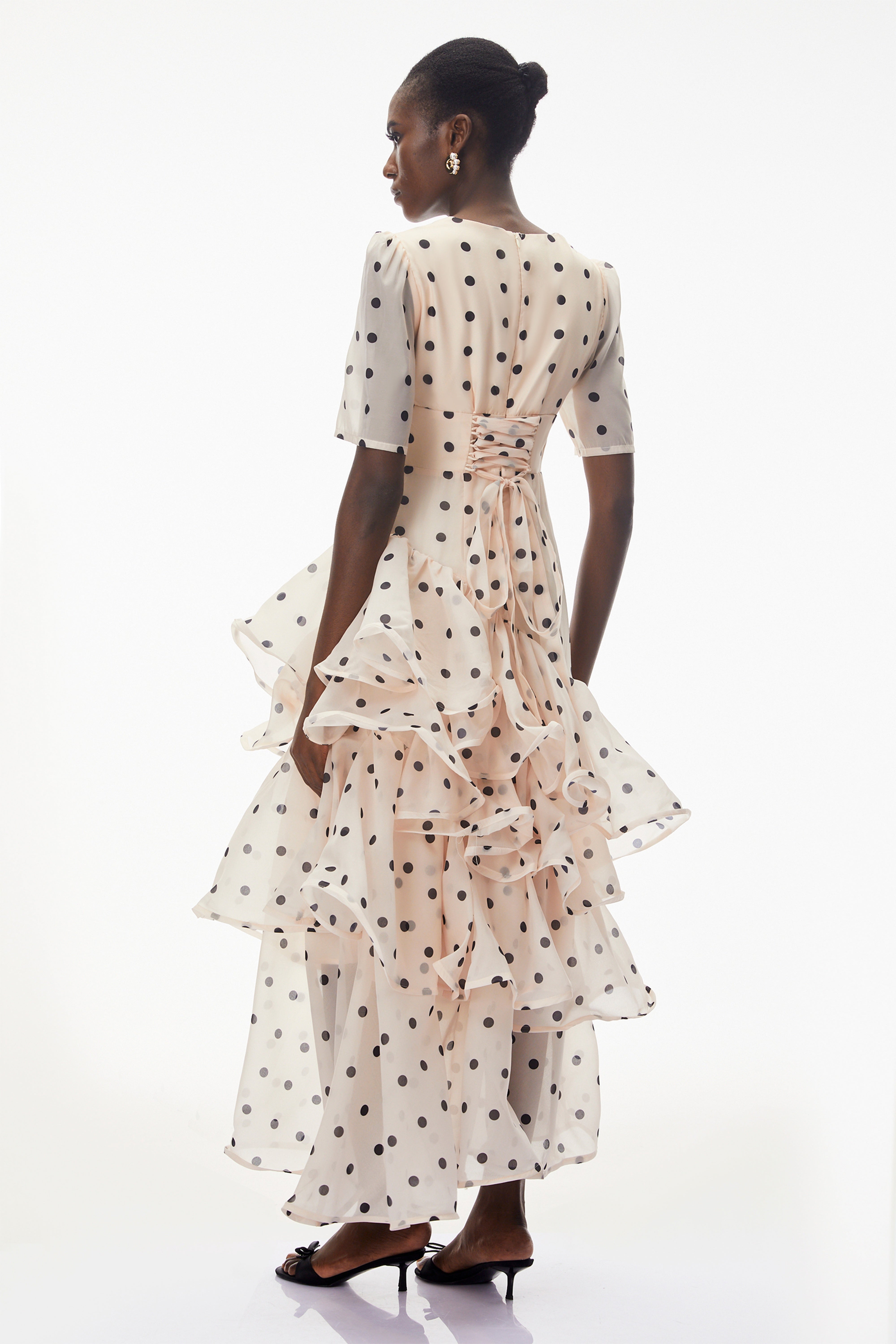 Nicoletta White Polka Dot Asymmetrical Maxi Dress (Final Sale-US Only)