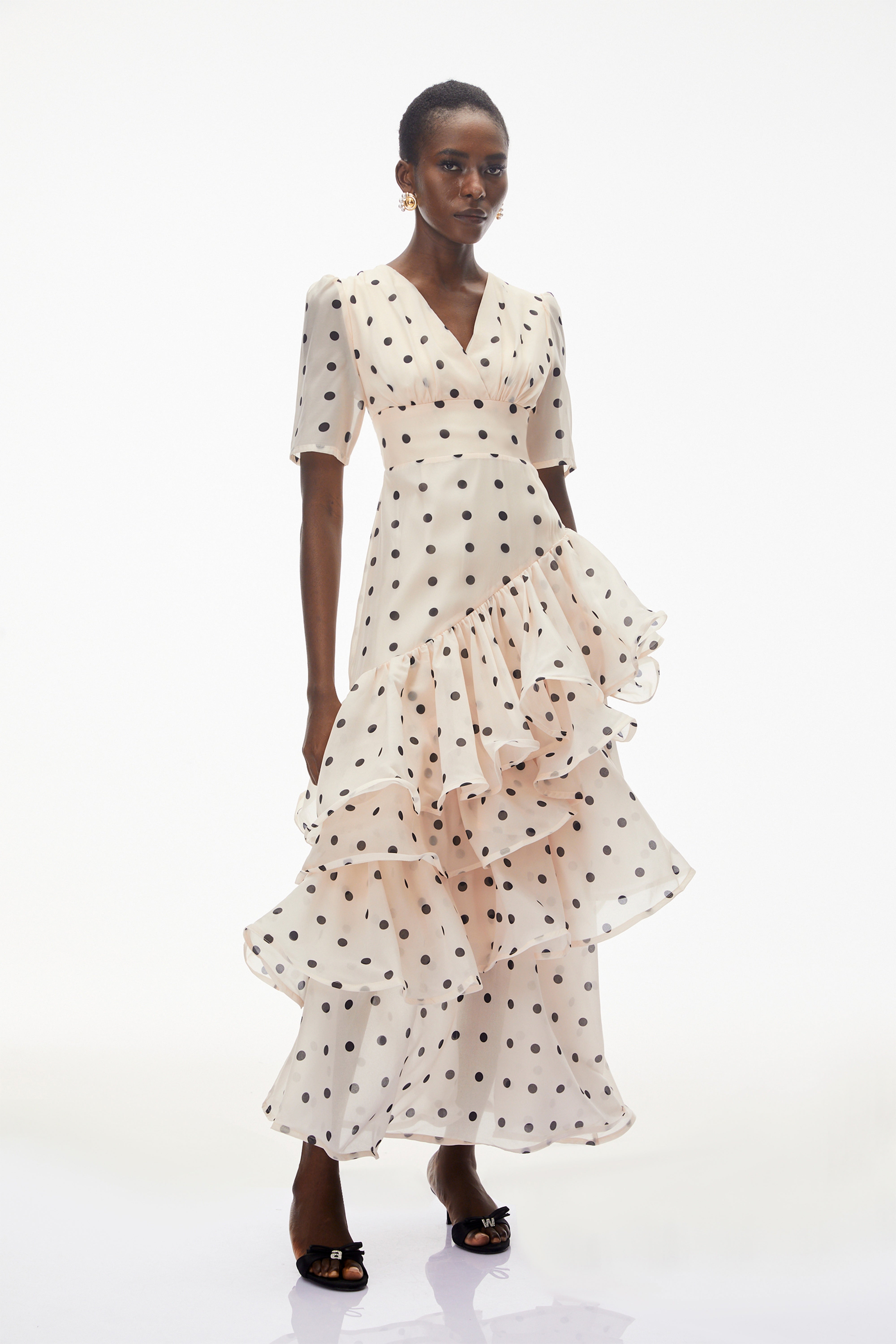Nicoletta White Polka Dot Asymmetrical Maxi Dress (Final Sale-US Only)