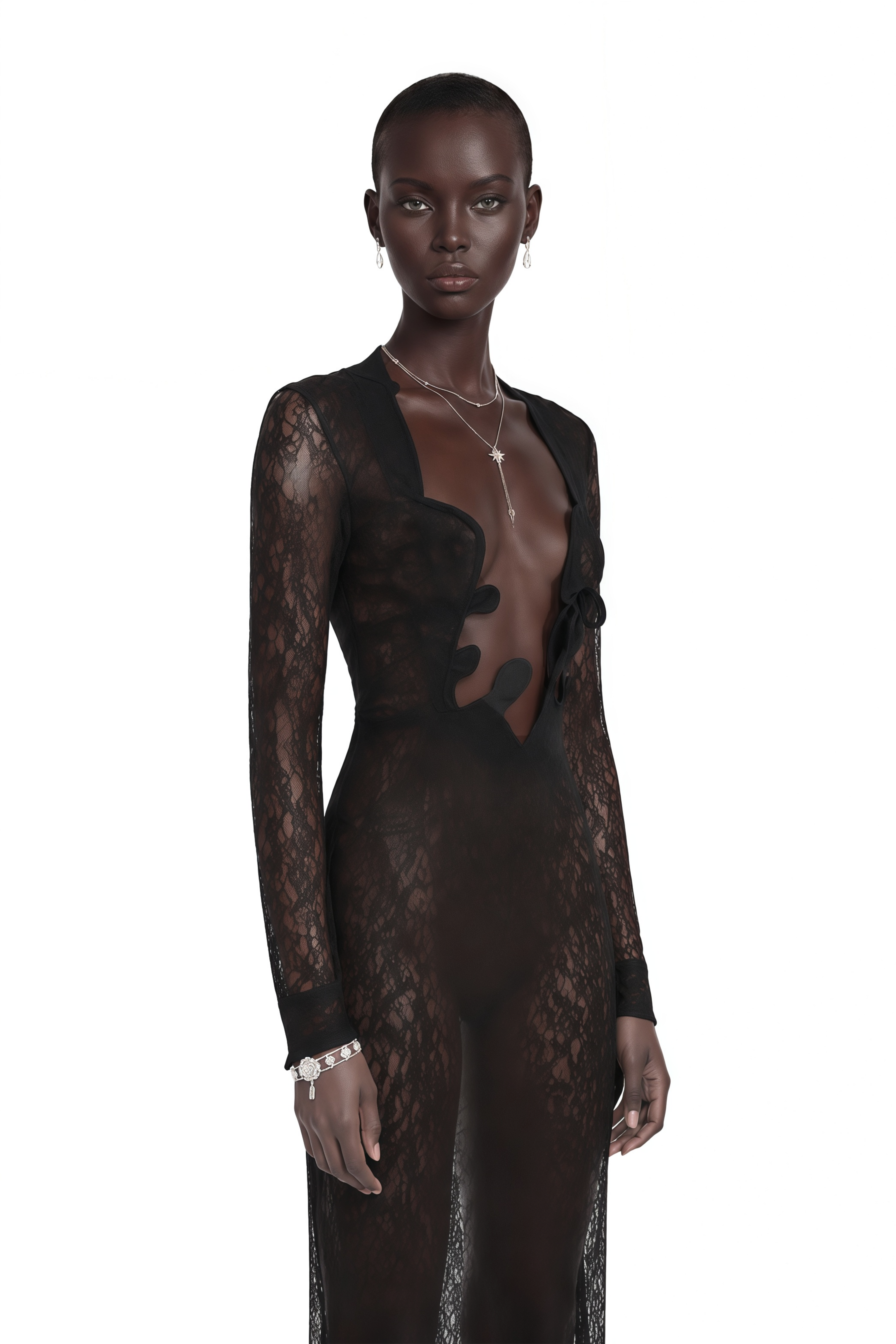 Noemie Black Lace Maxi Dress with Cut-Outs