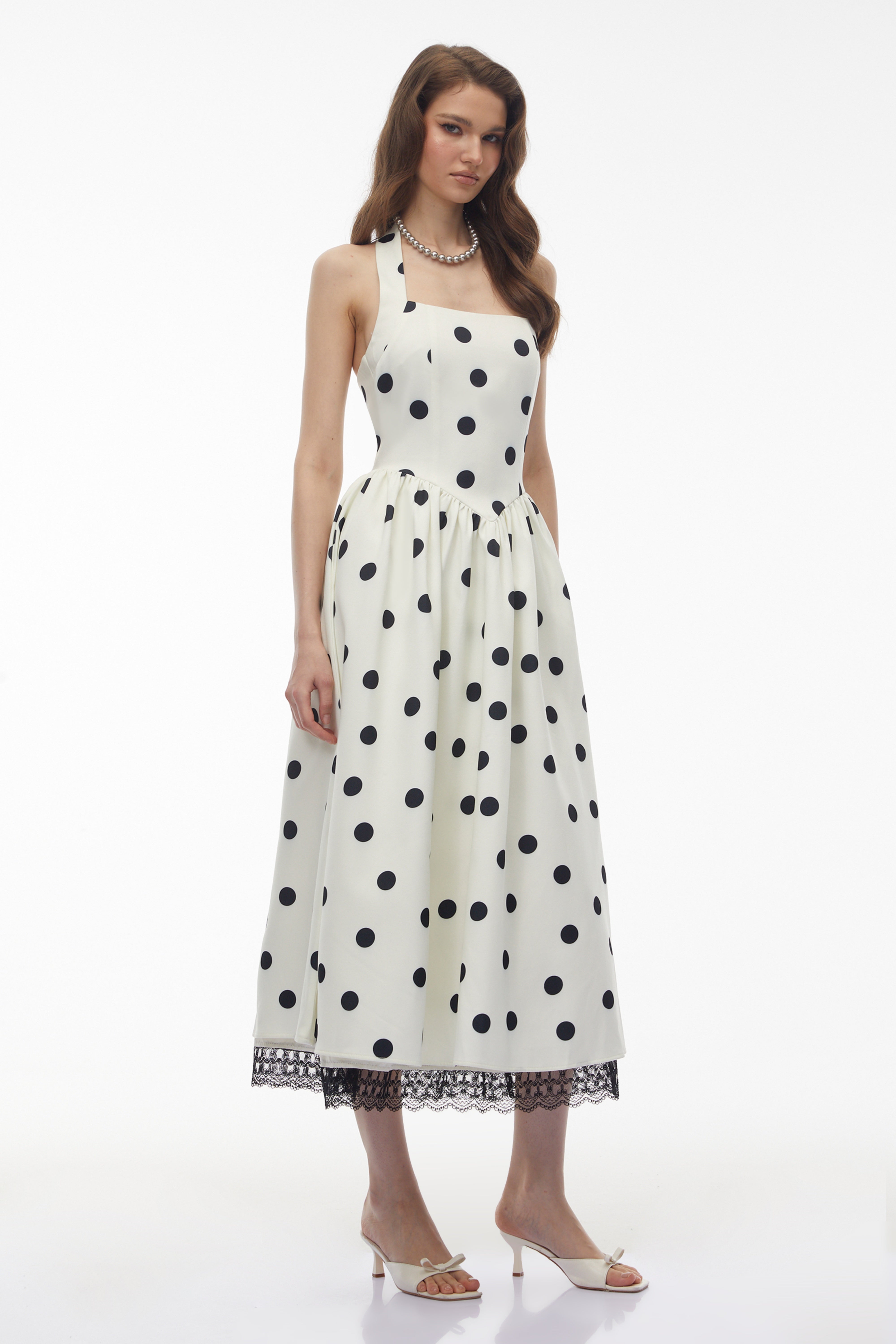 Odelia White Polka Dot Midi Dress with Lace Trim (Final Sale-US Only)