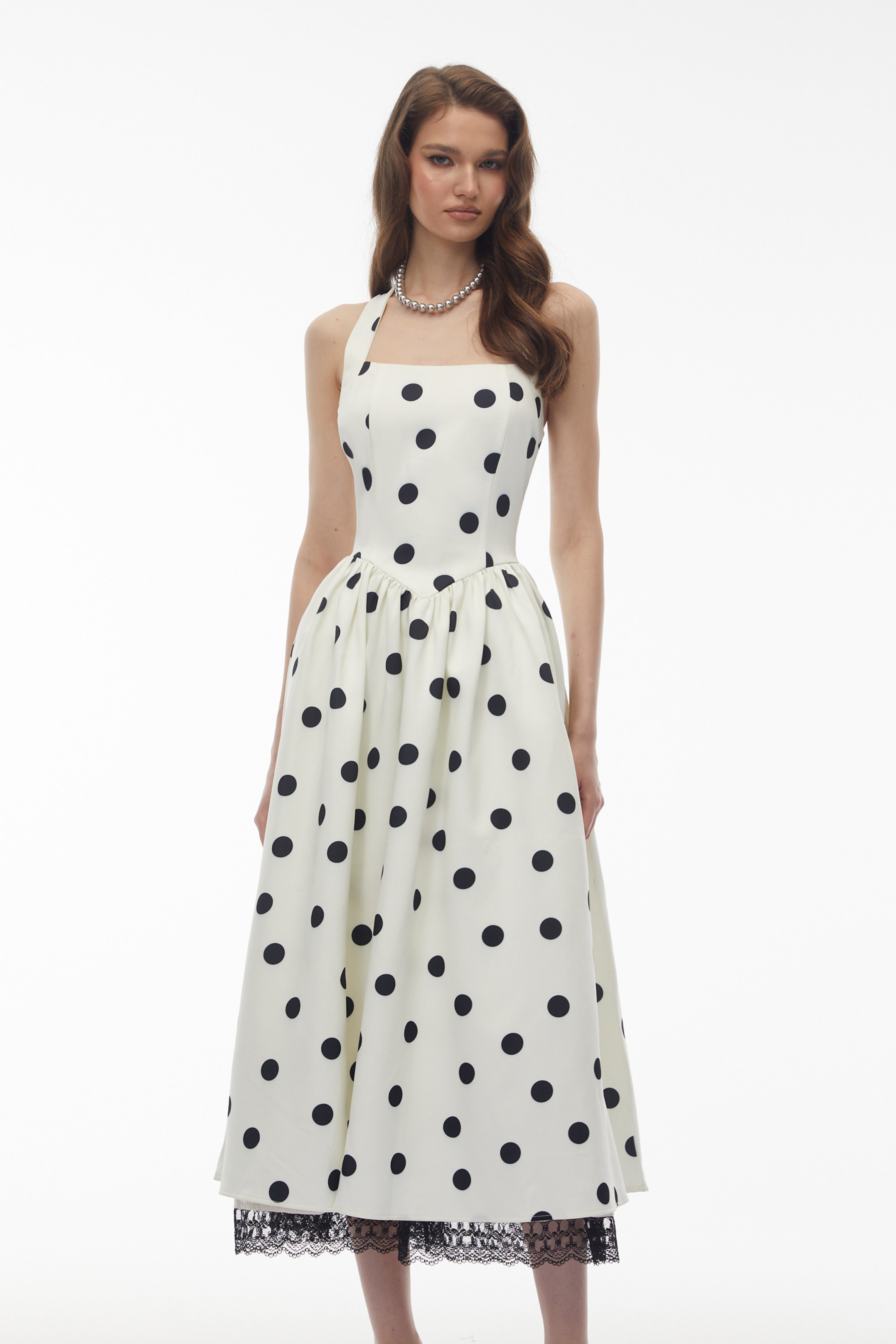 Odelia White Polka Dot Midi Dress with Lace Trim (Final Sale-US Only)