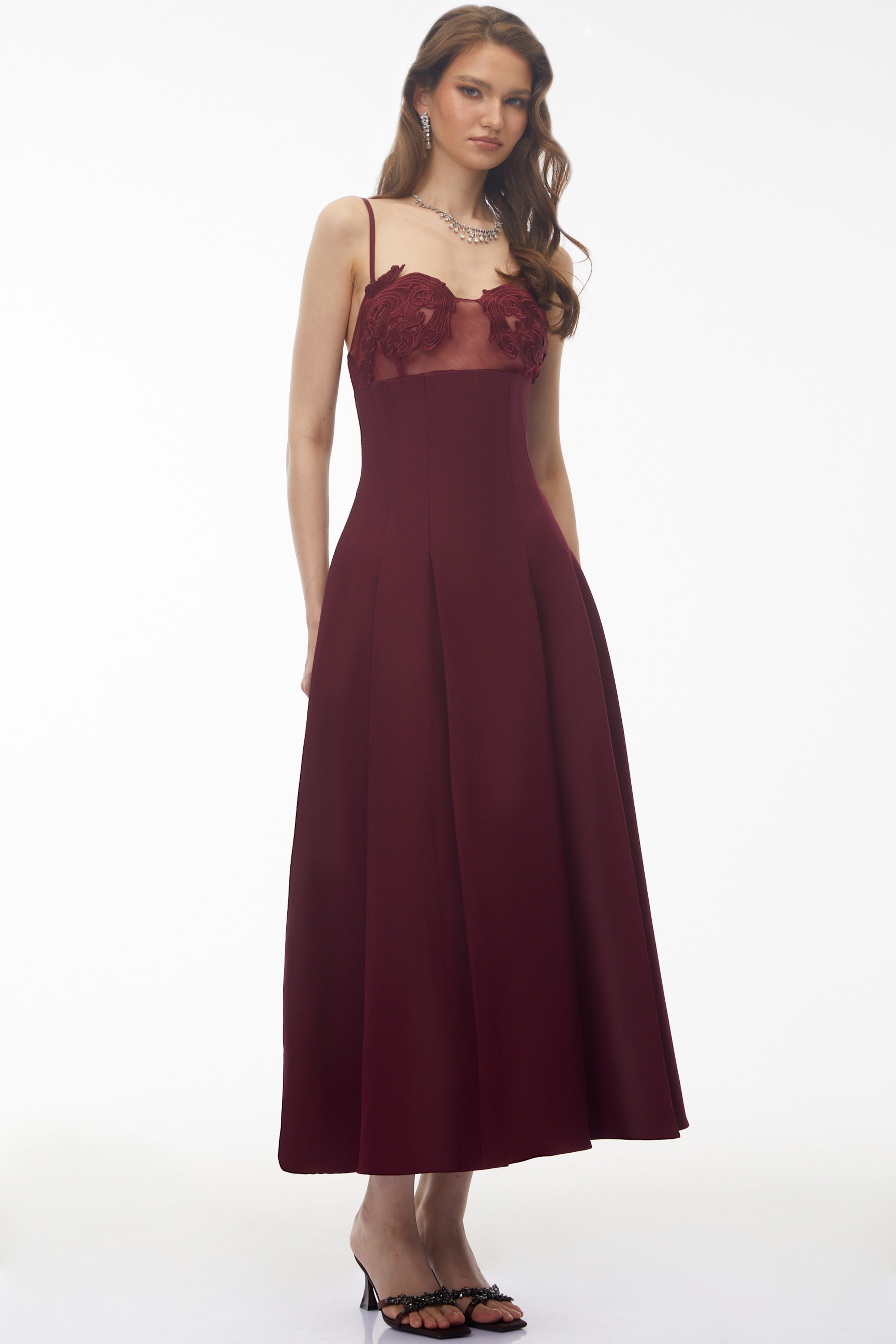 Olesya Burgundy Floral Embroidered Maxi Dress (Final Sale)