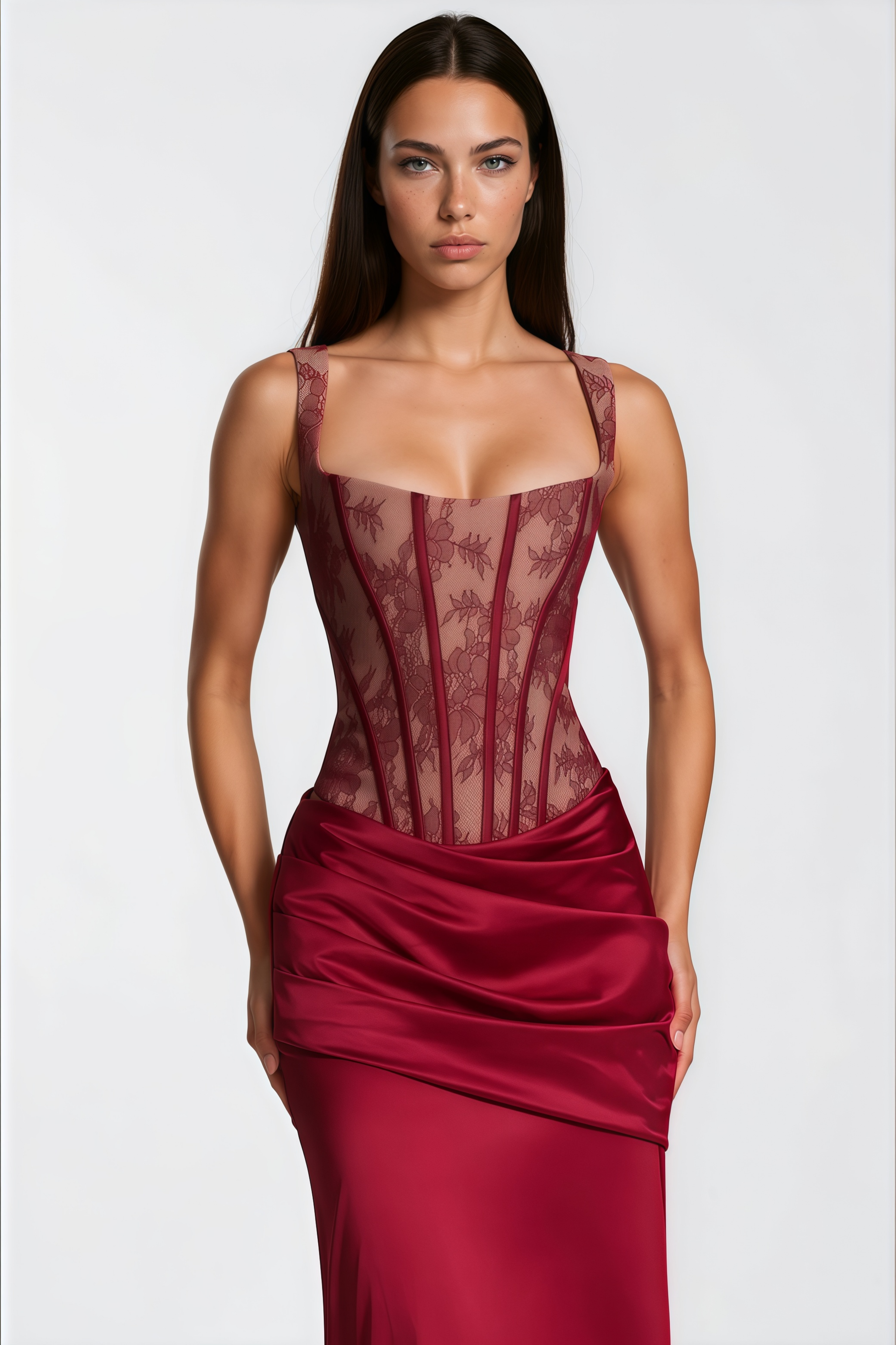 Olesya Red Lace Top & Ruched Skirt Set (Final Sale)