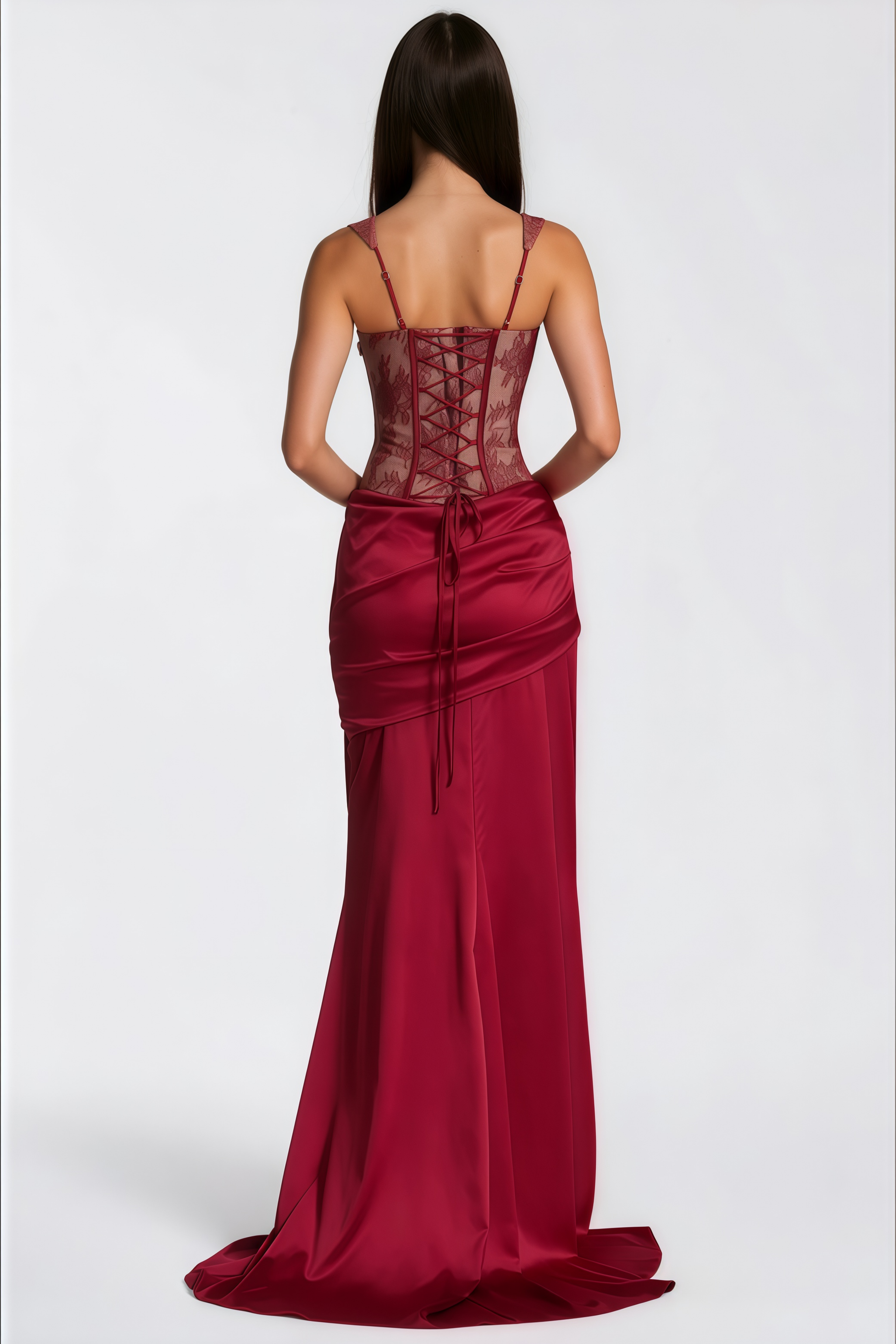 Olesya Red Lace Top & Ruched Skirt Set (Final Sale)
