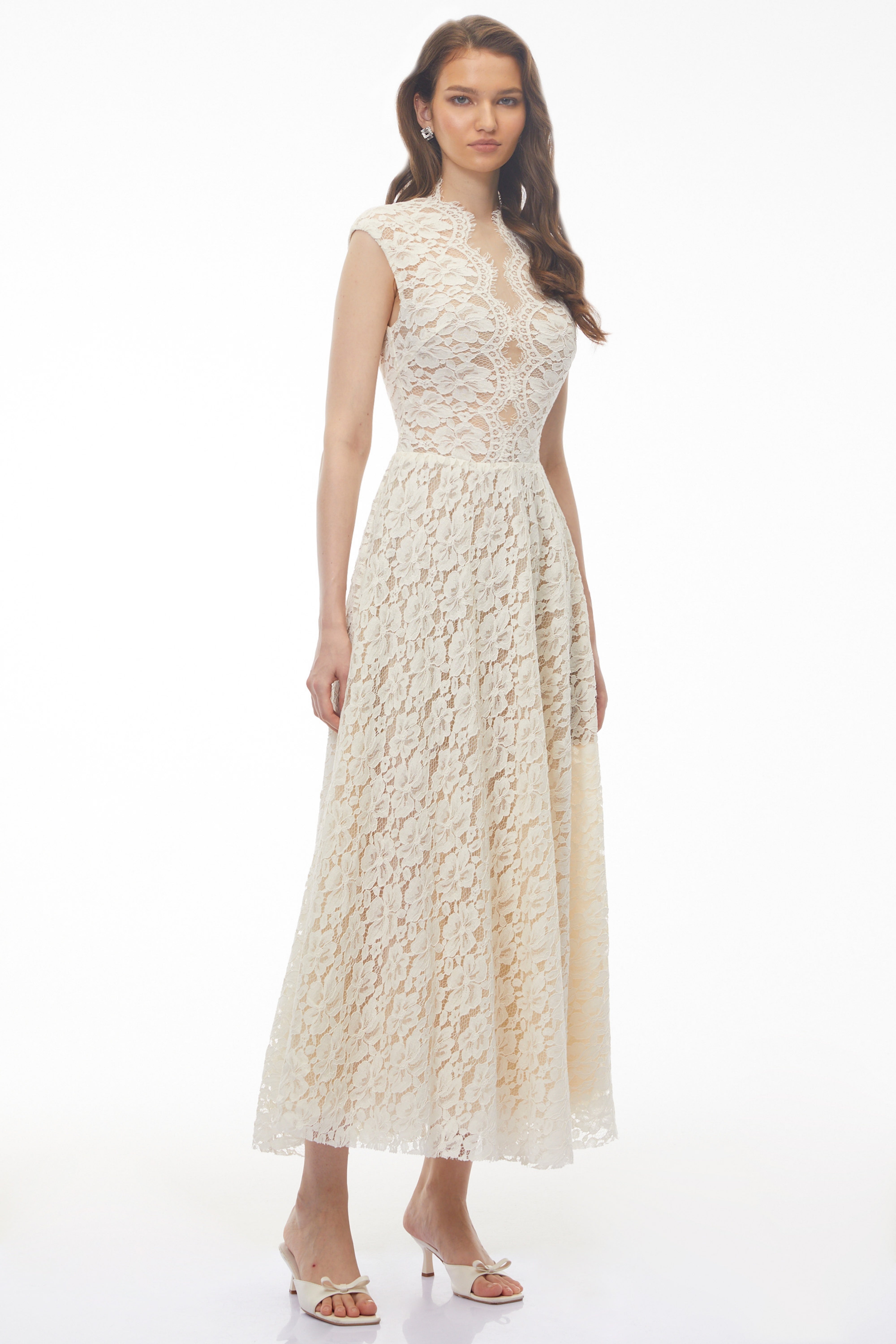 Oliana Ivory Lace Maxi Gown with Cap Sleeves (Final Sale)