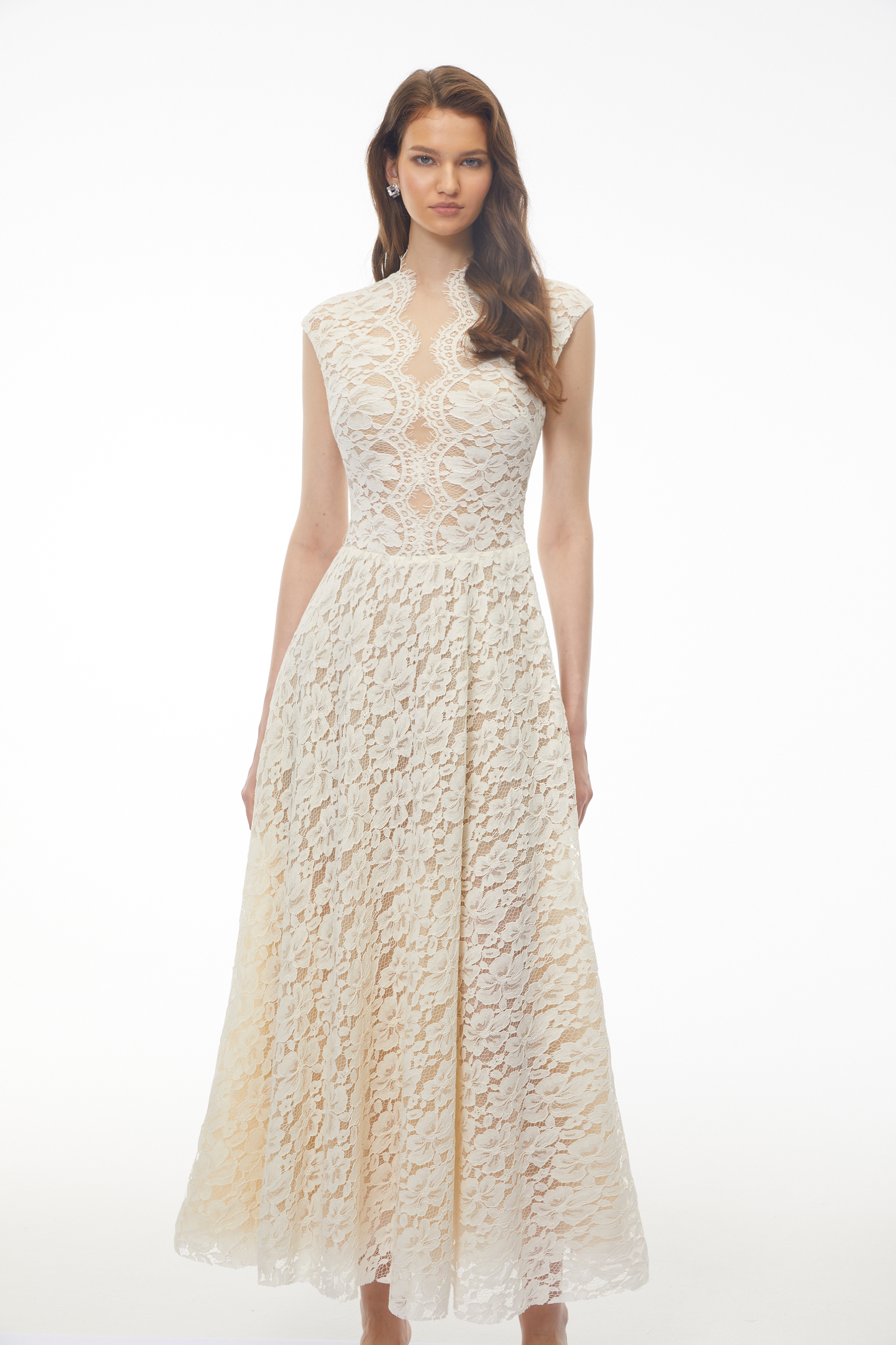 Oliana Ivory Lace Maxi Gown with Cap Sleeves (Final Sale)