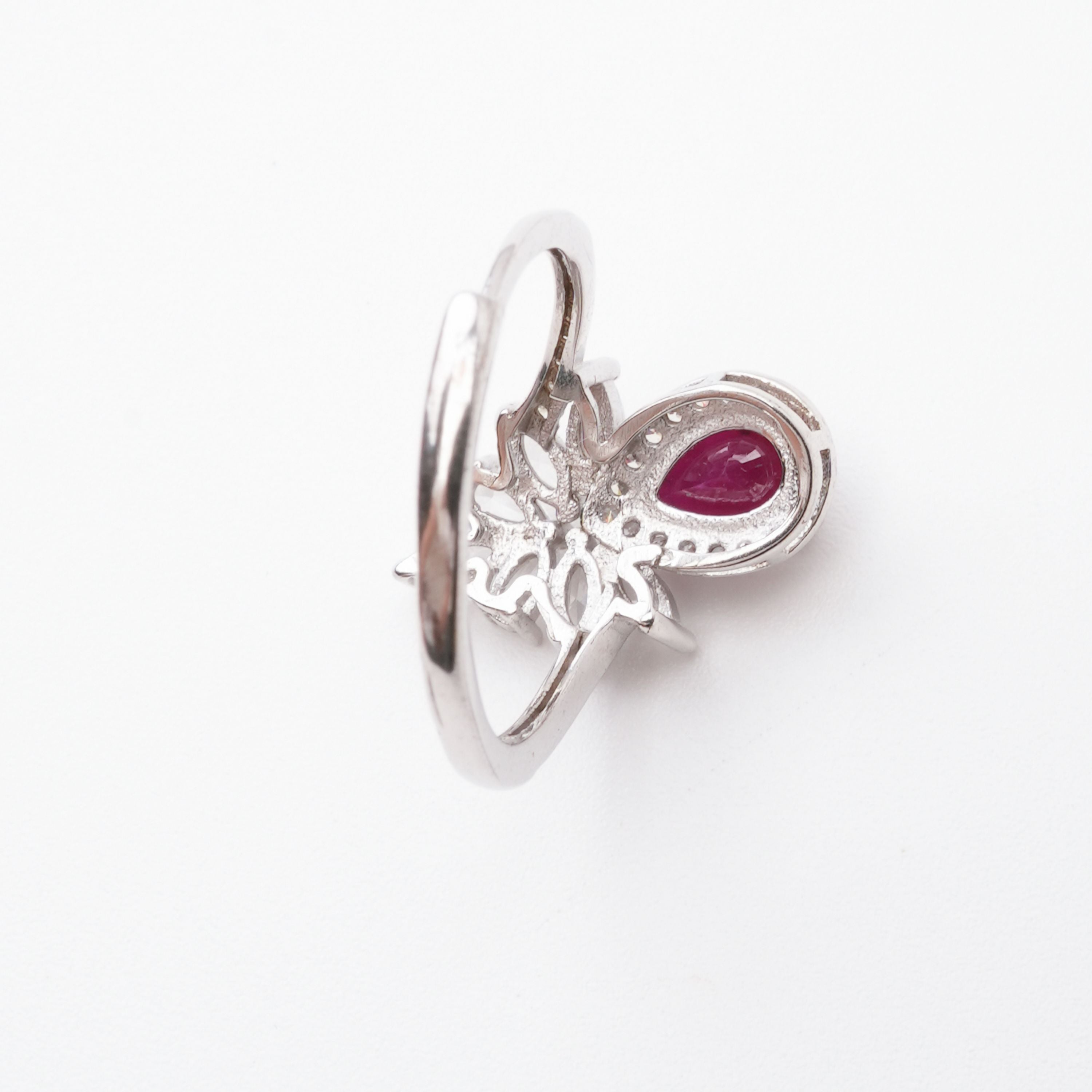 Olivia Ruby Pear Cut Halo Marquise Cluster Crystal Sterling Silver Ring