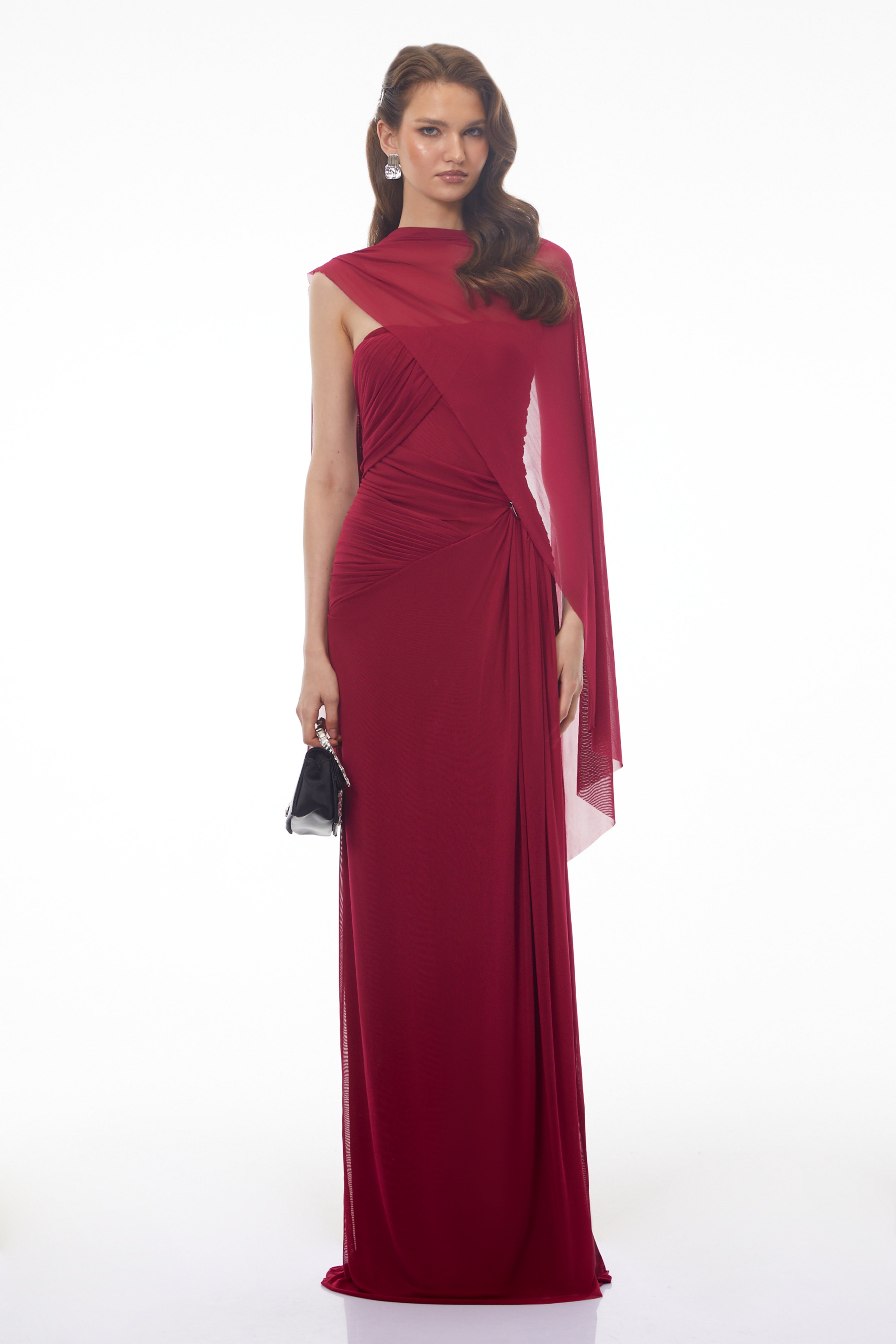 Ophelia Red Off Shoulder Ruched Maxi Dress (Final Sale-US Only)