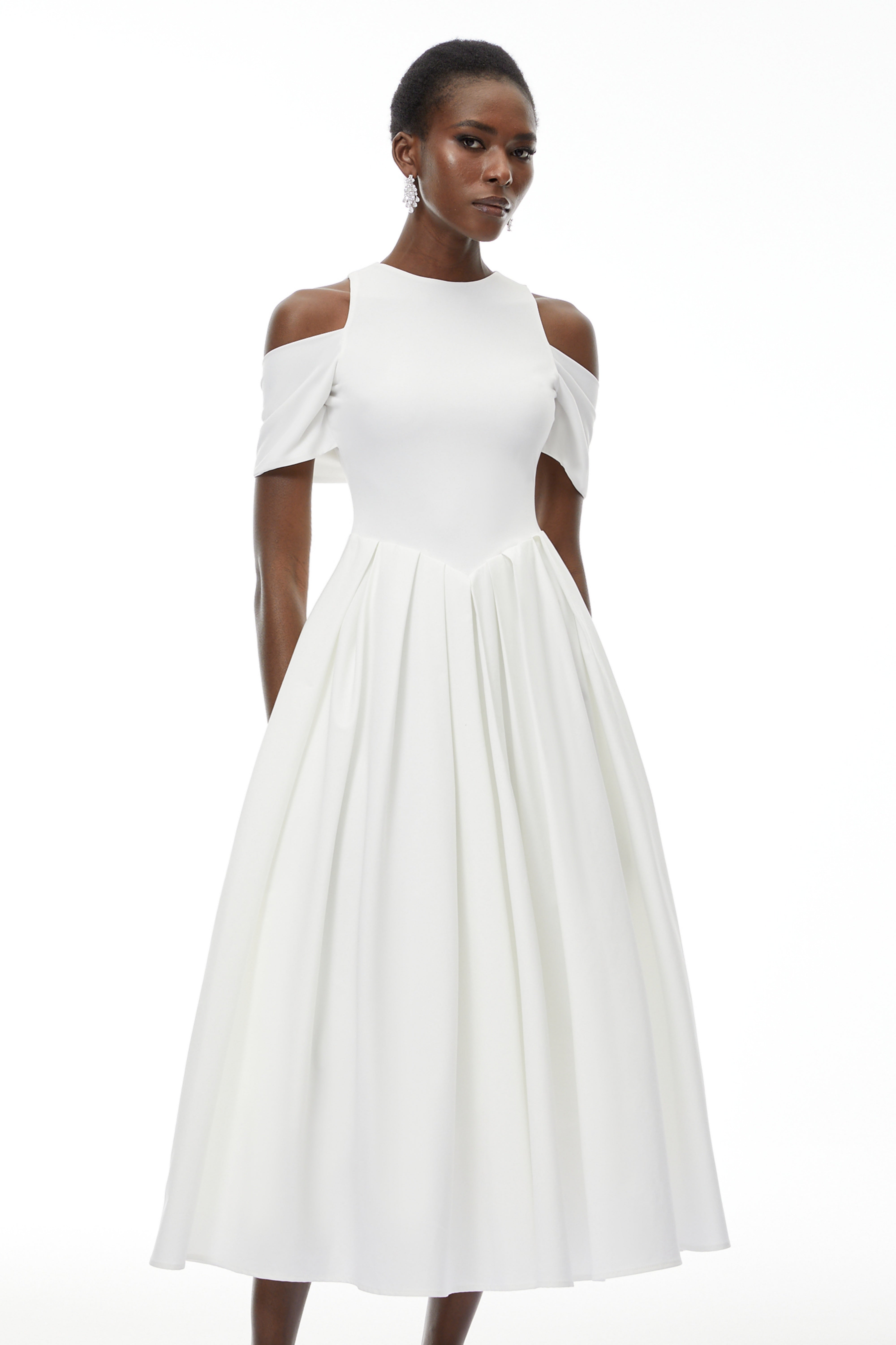 Ophelia White Pleated Midi Dress with Self-tie (Final Sale)