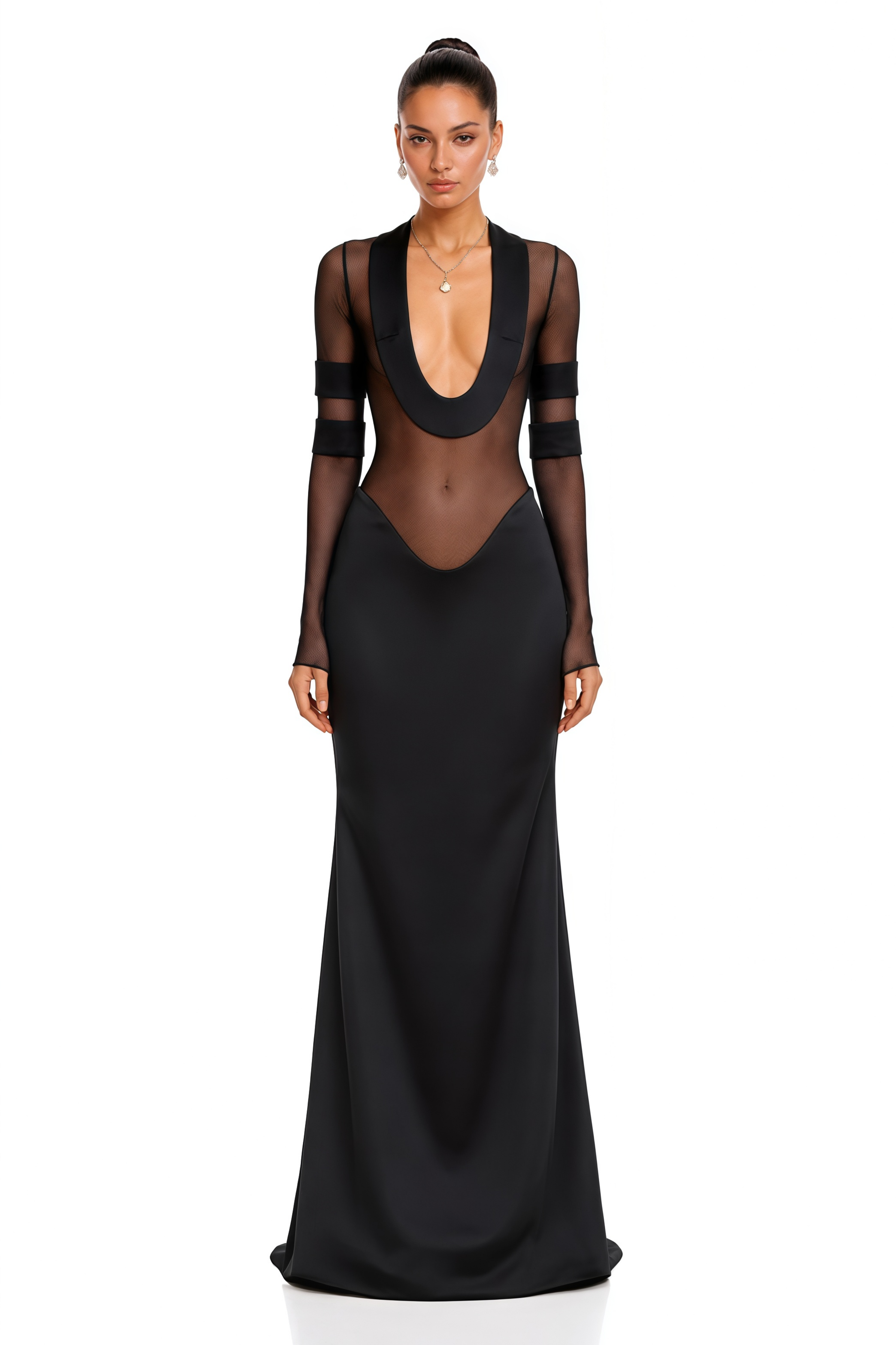 Panagiota Black Mesh-Panel Gown (Final Sale-US Only)