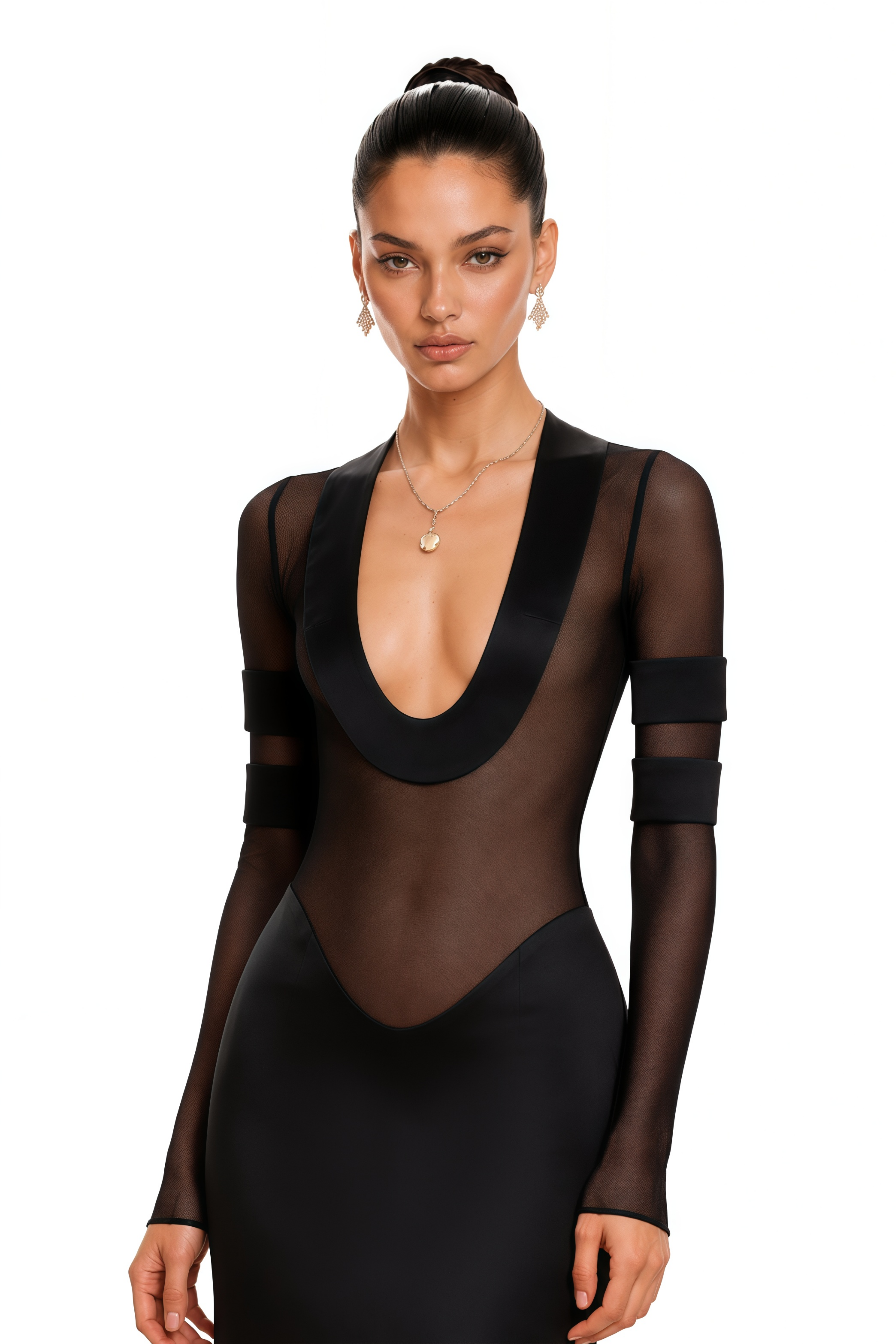 Panagiota Black Mesh-Panel Gown (Final Sale-US Only)