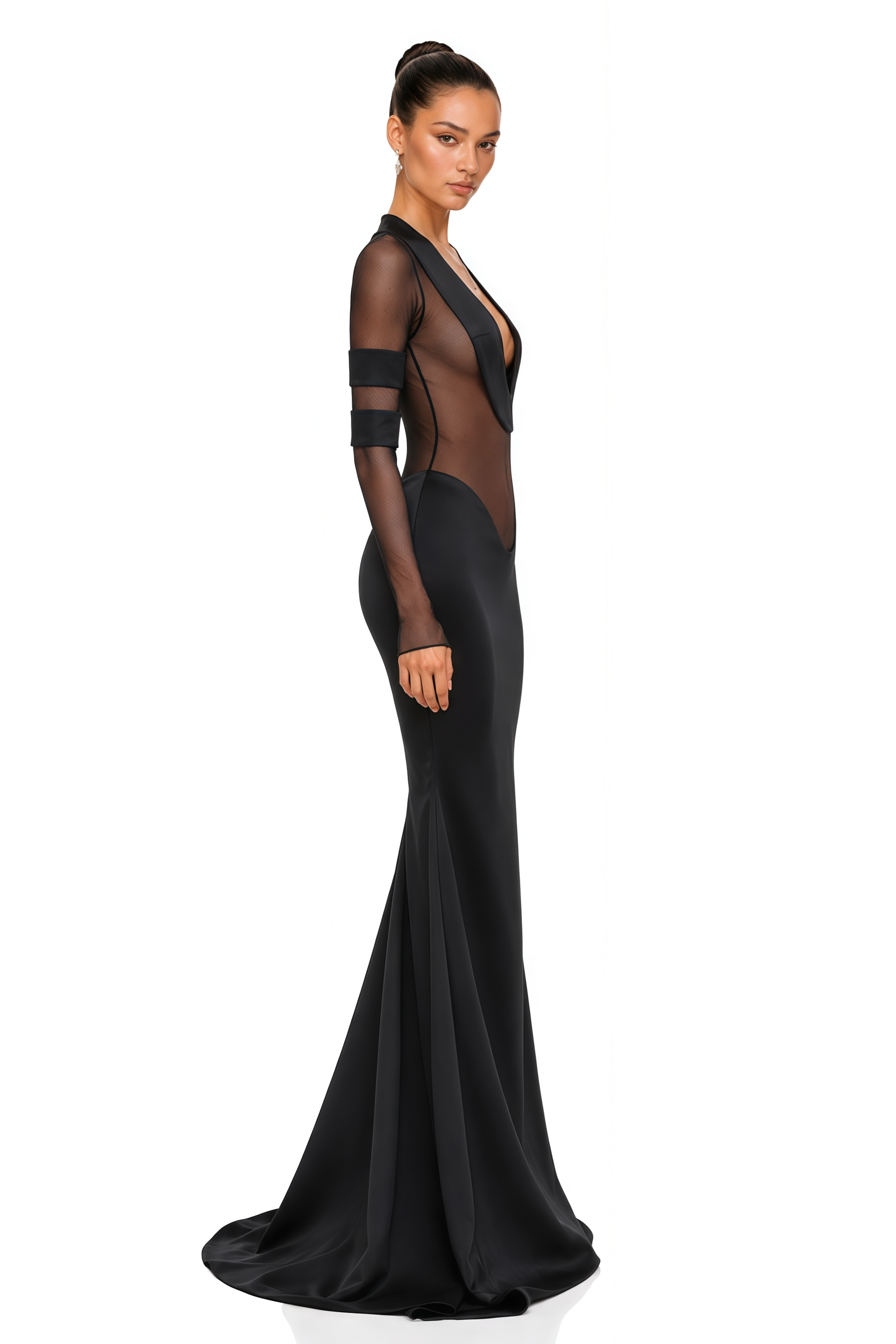 Panagiota Black Mesh-Panel Gown (Final Sale)