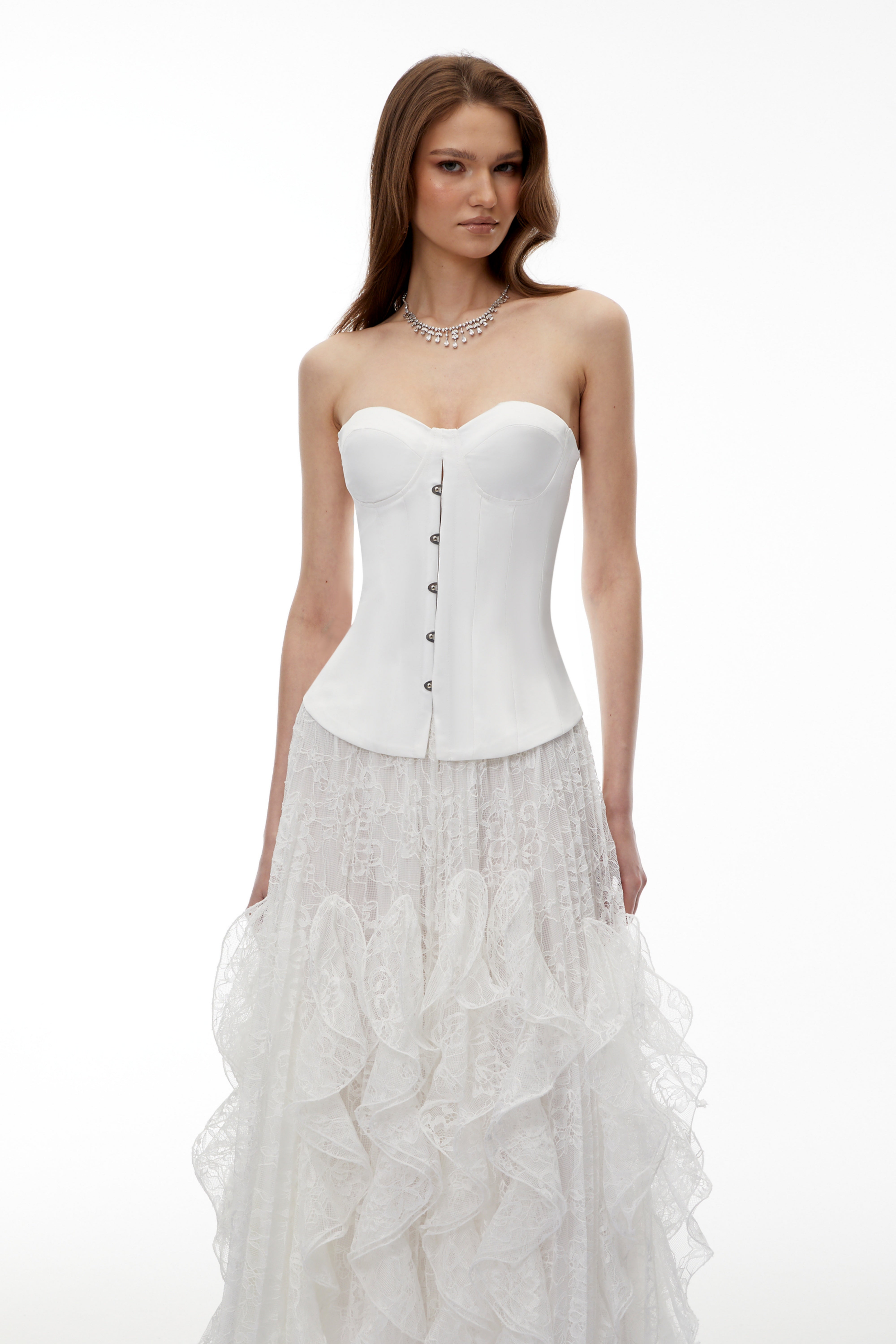 Pantea White Glossy Bustier Top (Final Sale)