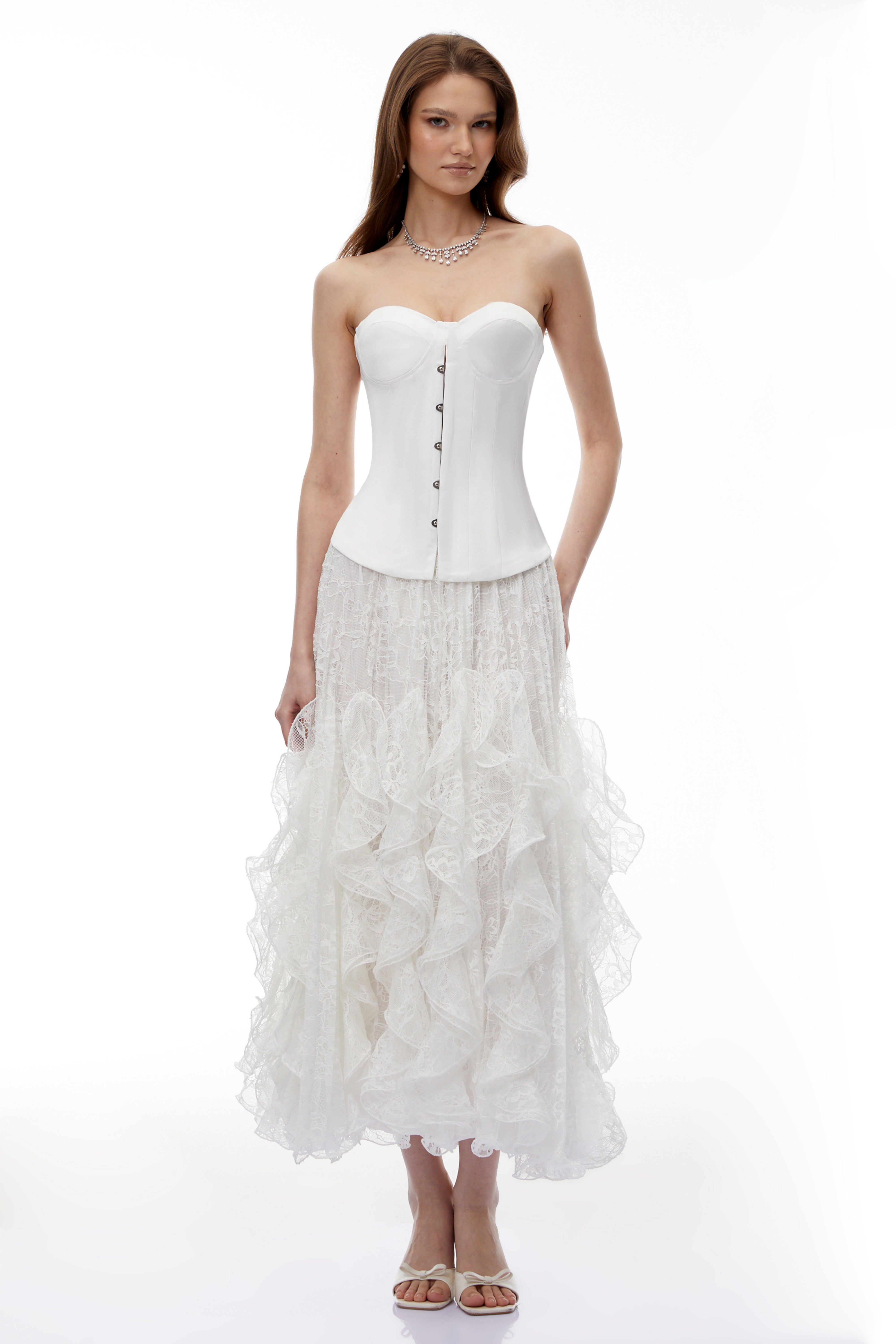 Pantea White Glossy Bustier Top