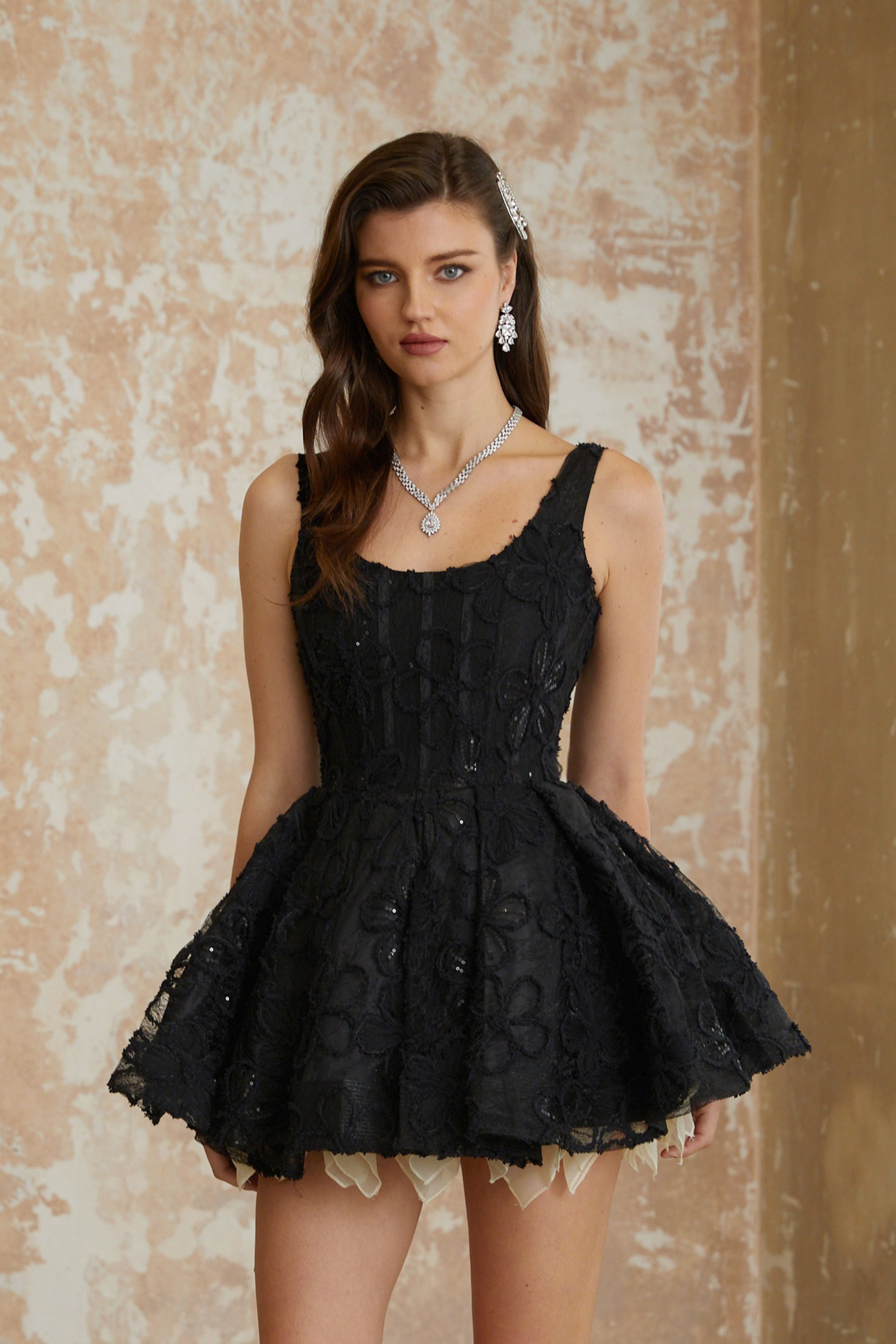 Patrycja Black Floral Embroidered Mini Dress (Final Sale)