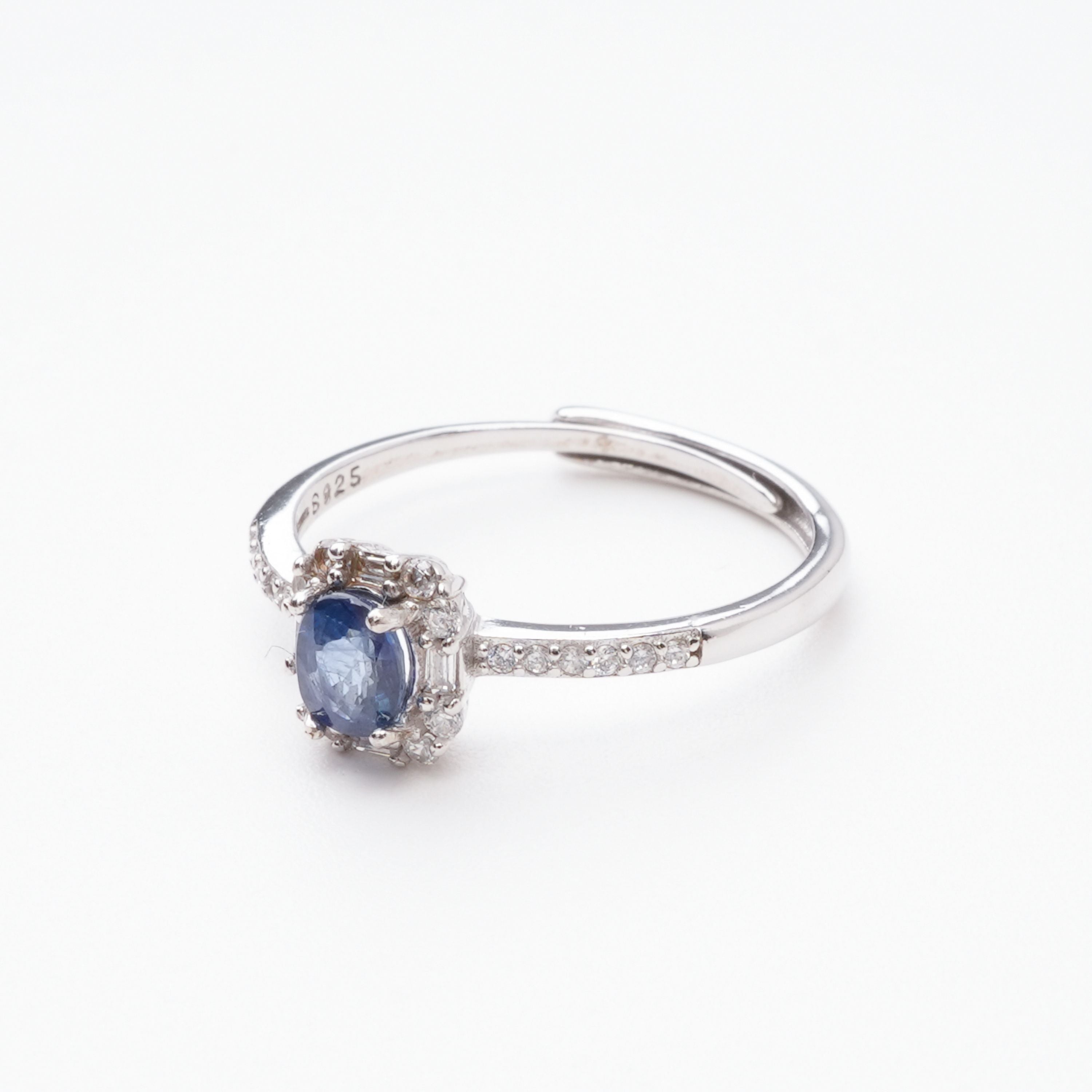 Paula Blue Sapphire Oval Cut Halo Pavé Crystal Sterling Silver Ring