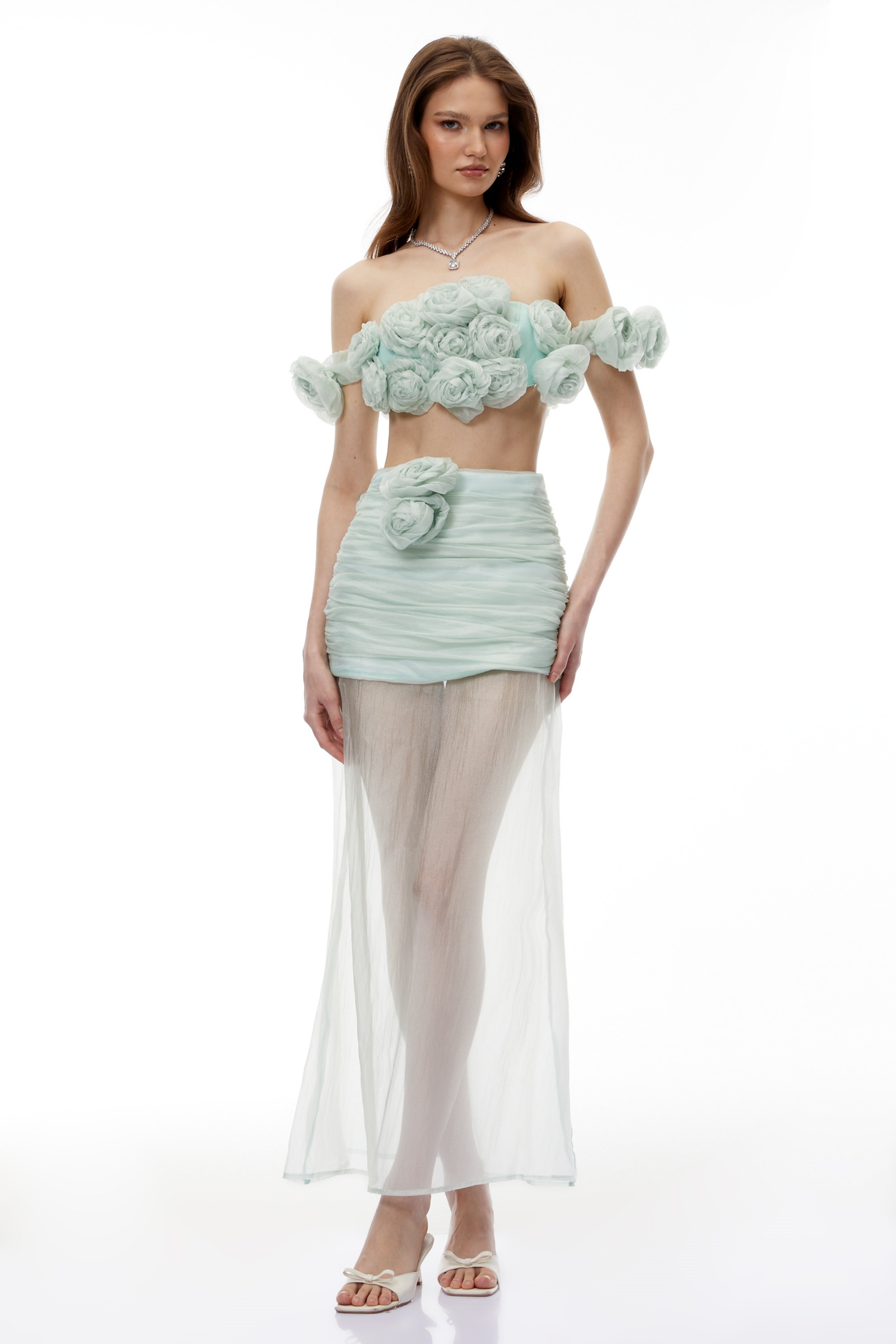 Penelope Green Tulle Top & Skirt Set with 3D Florals (Final Sale)