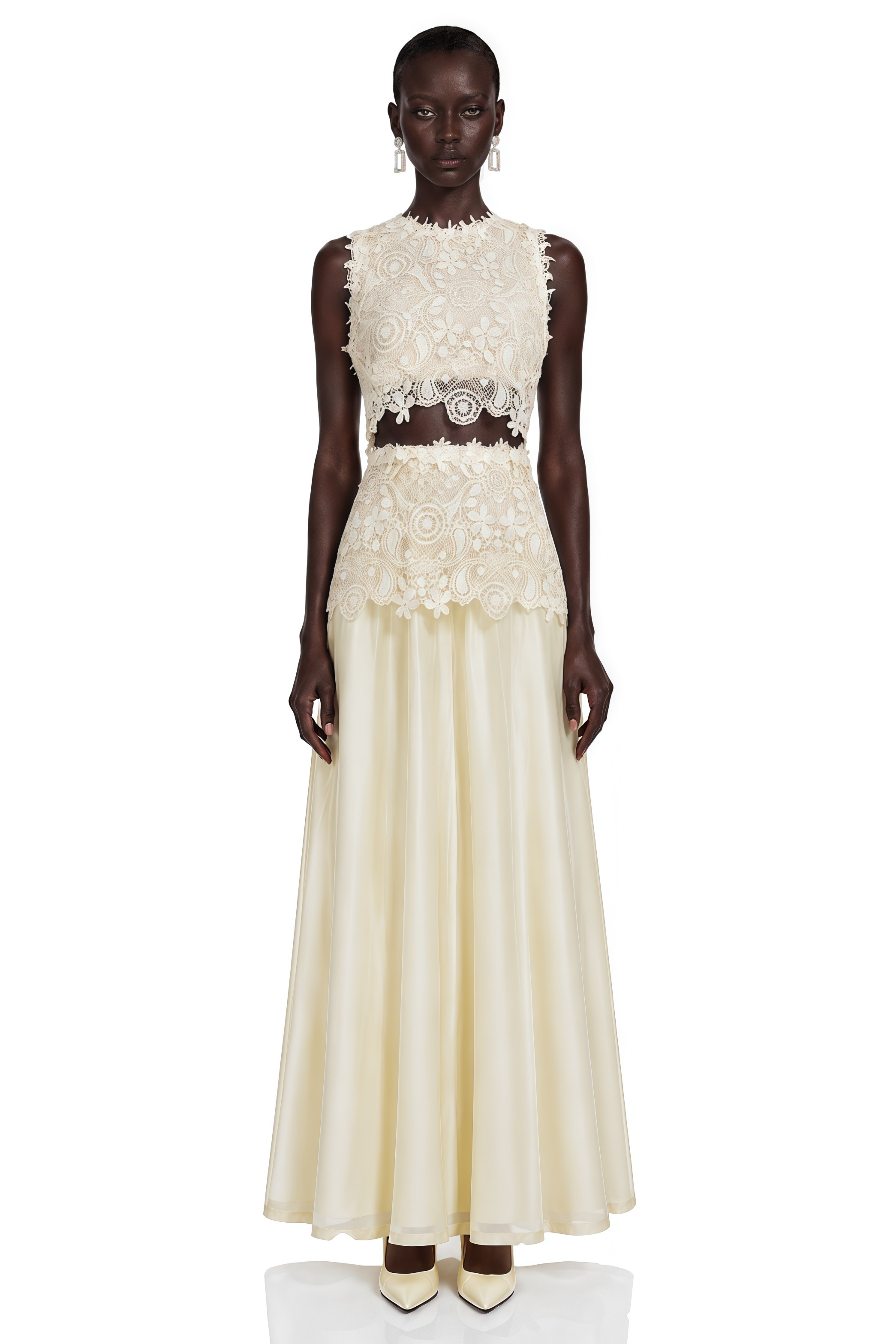 Petra White Lace Round Neck Top & Trouser Set