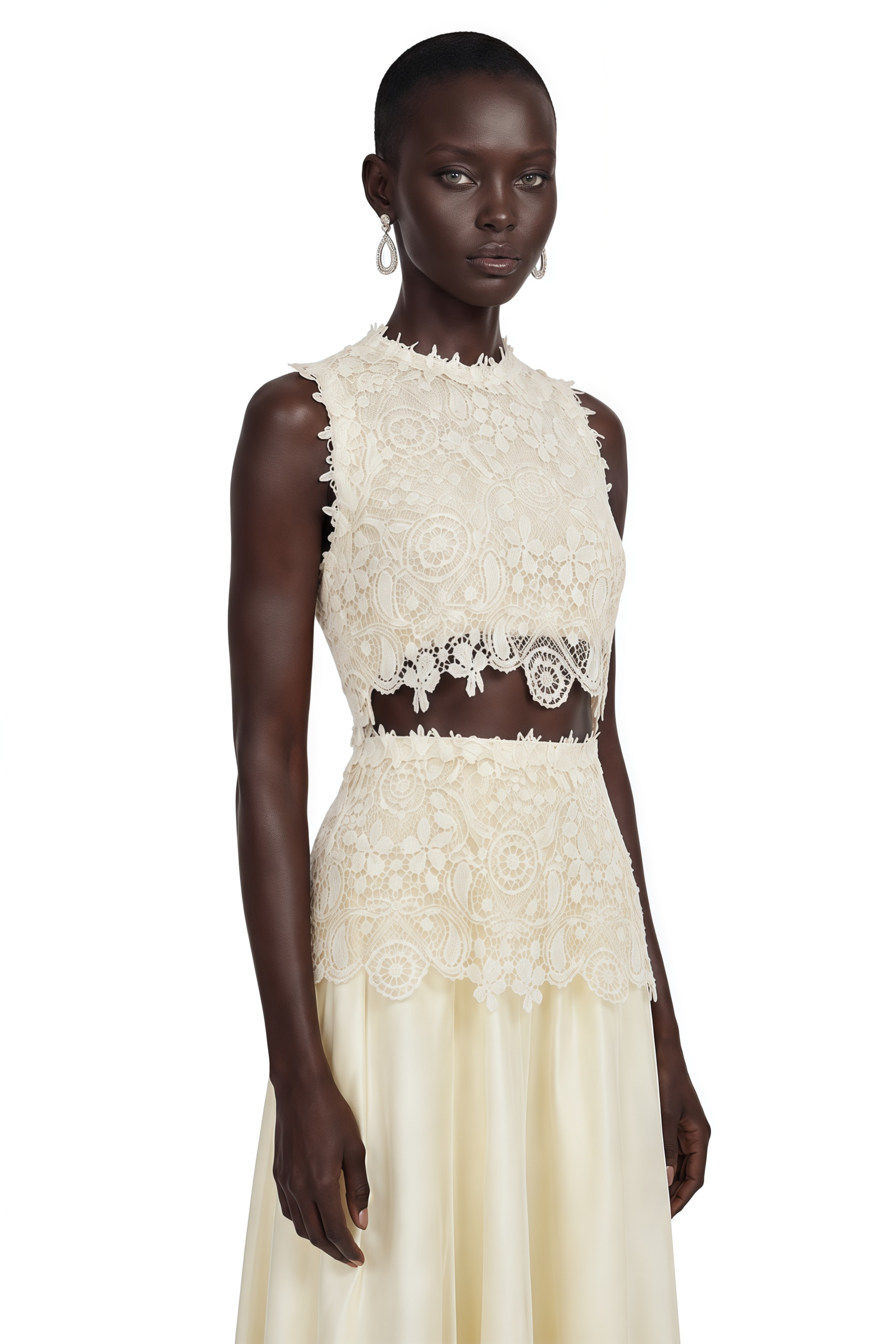 Petra White Lace Round Neck Top & Trouser Set