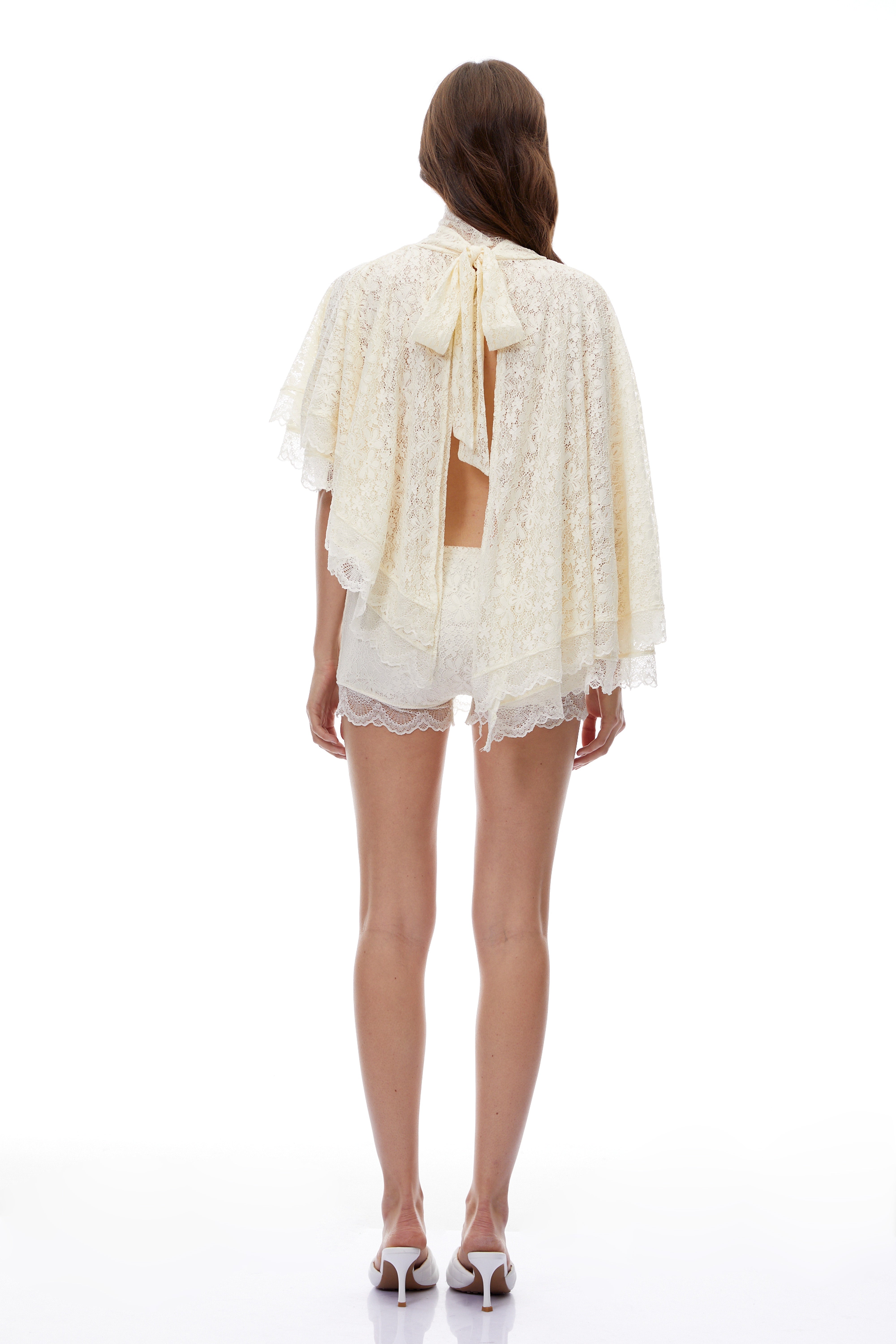 Priscilla White Turtleneck Lace Top & Shorts Set