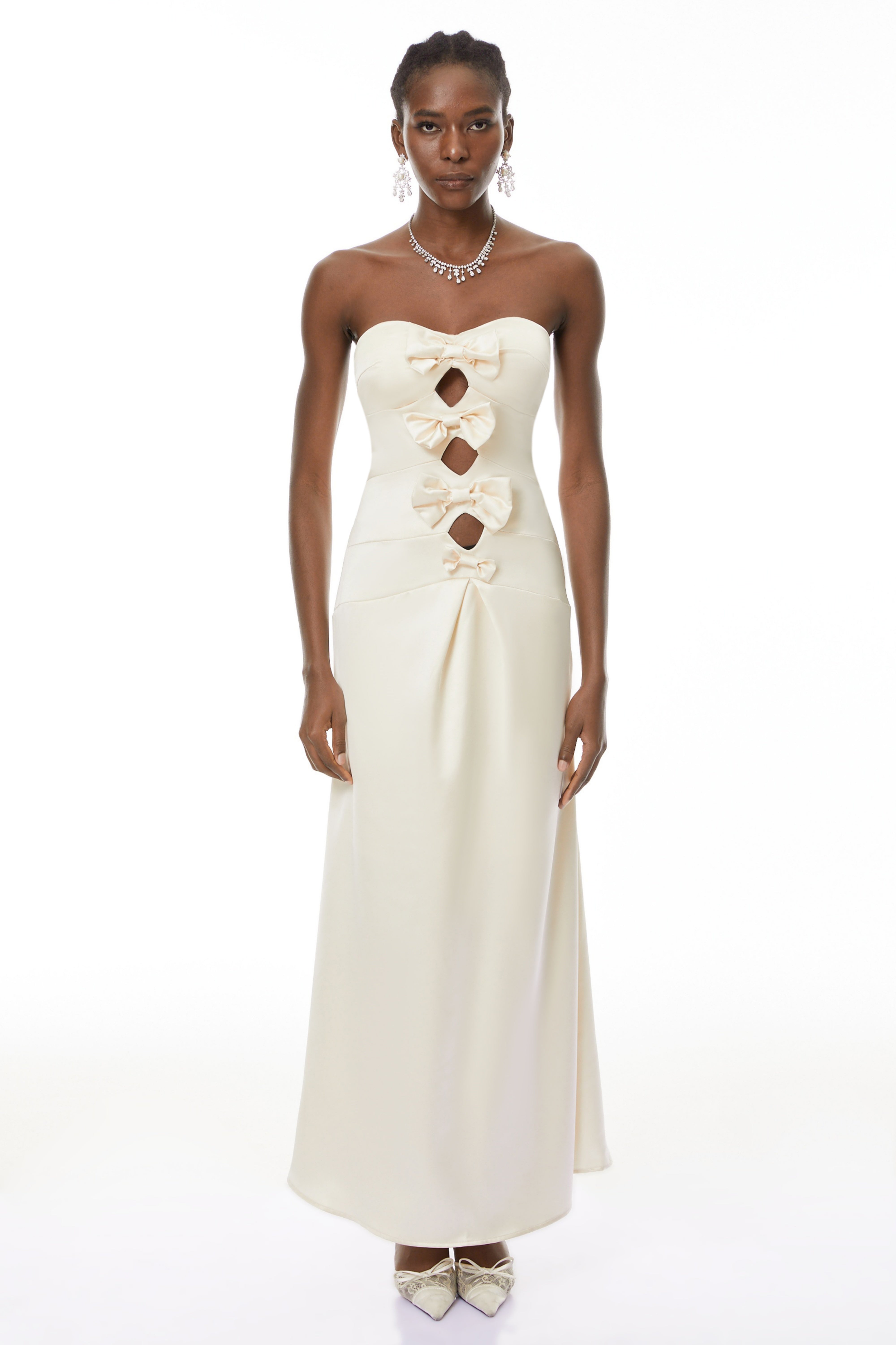 Ramona White Cut-Out Bow Pleated Maxi Dress (Final Sale)