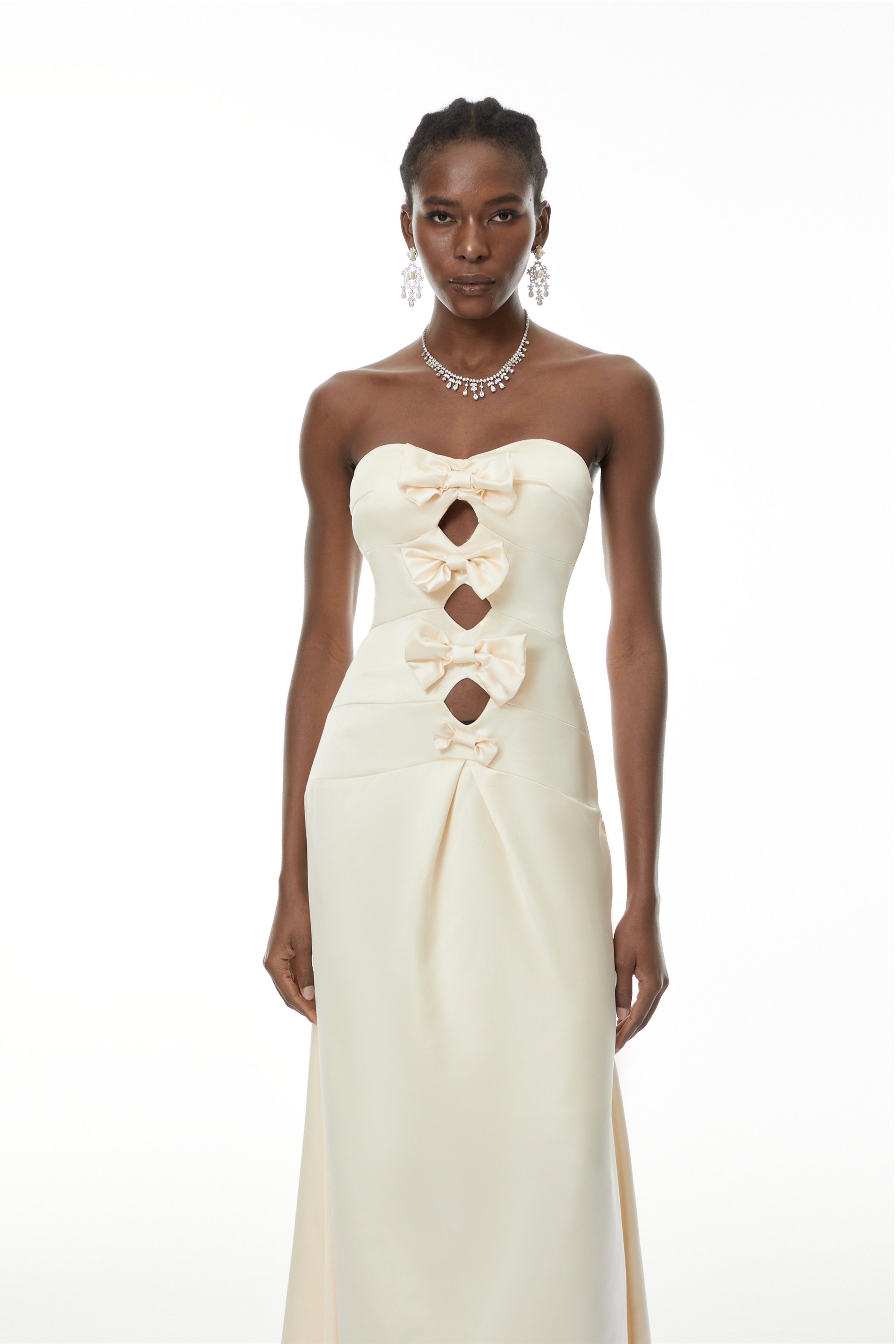 Ramona White Cut-Out Bow Pleated Maxi Dress (Final Sale)