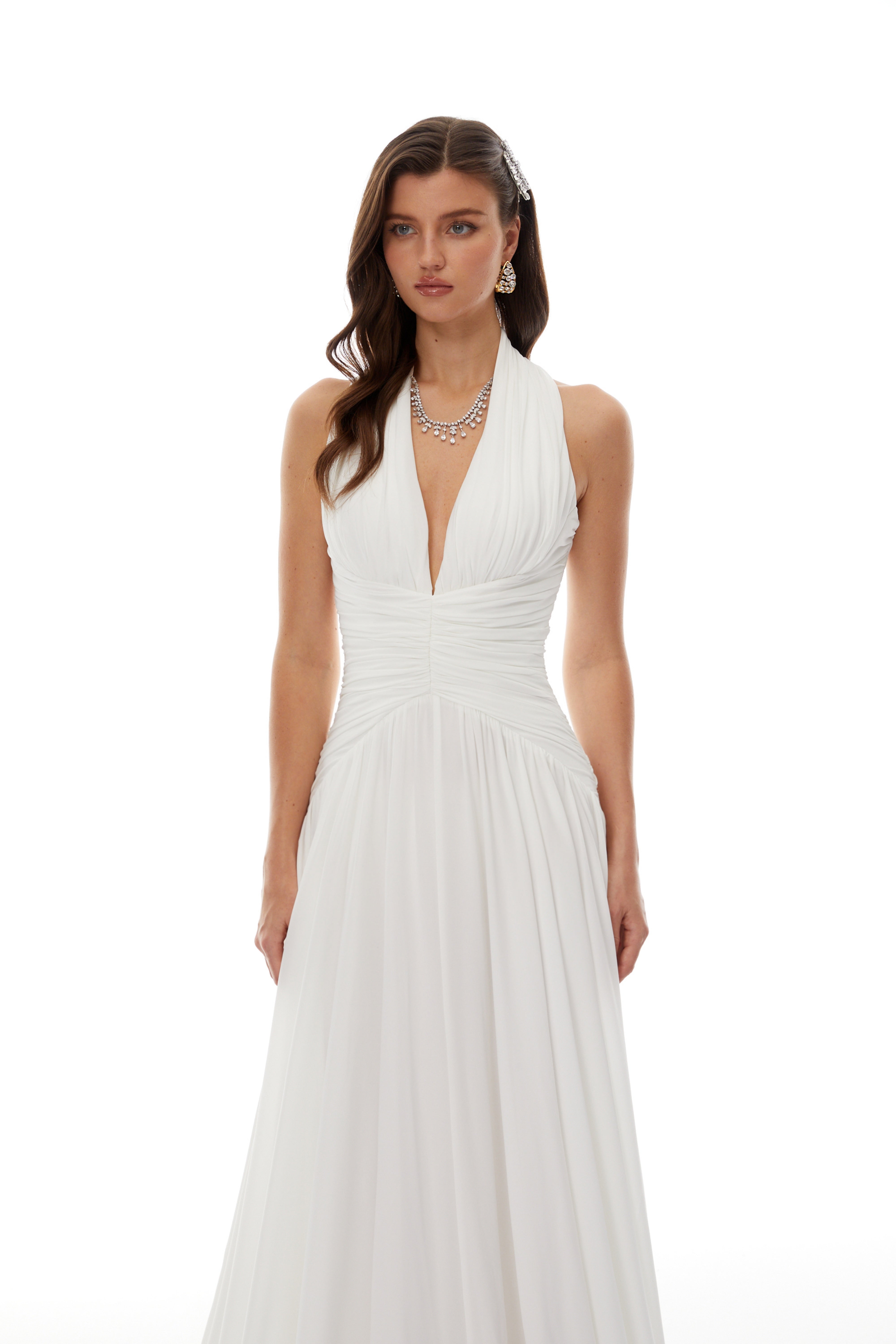 Ramona White Feather Hem Gathered Maxi Dress (Final Sale)